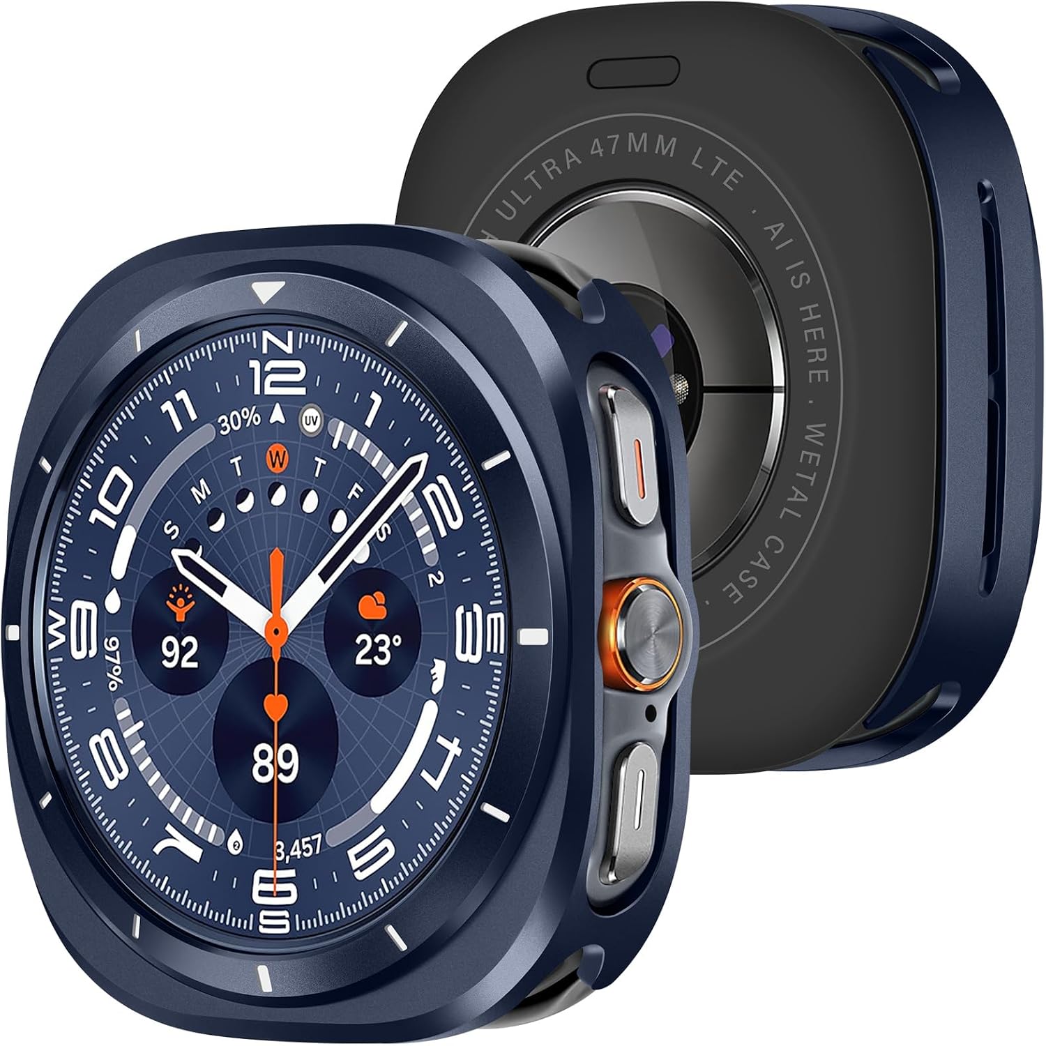 Schutzhülle – 1 Stück – Metall Und Polycarbonat – Kratzfest – Samsung Galaxy Watch Ultra 47 Mm – Blau Und Weiß