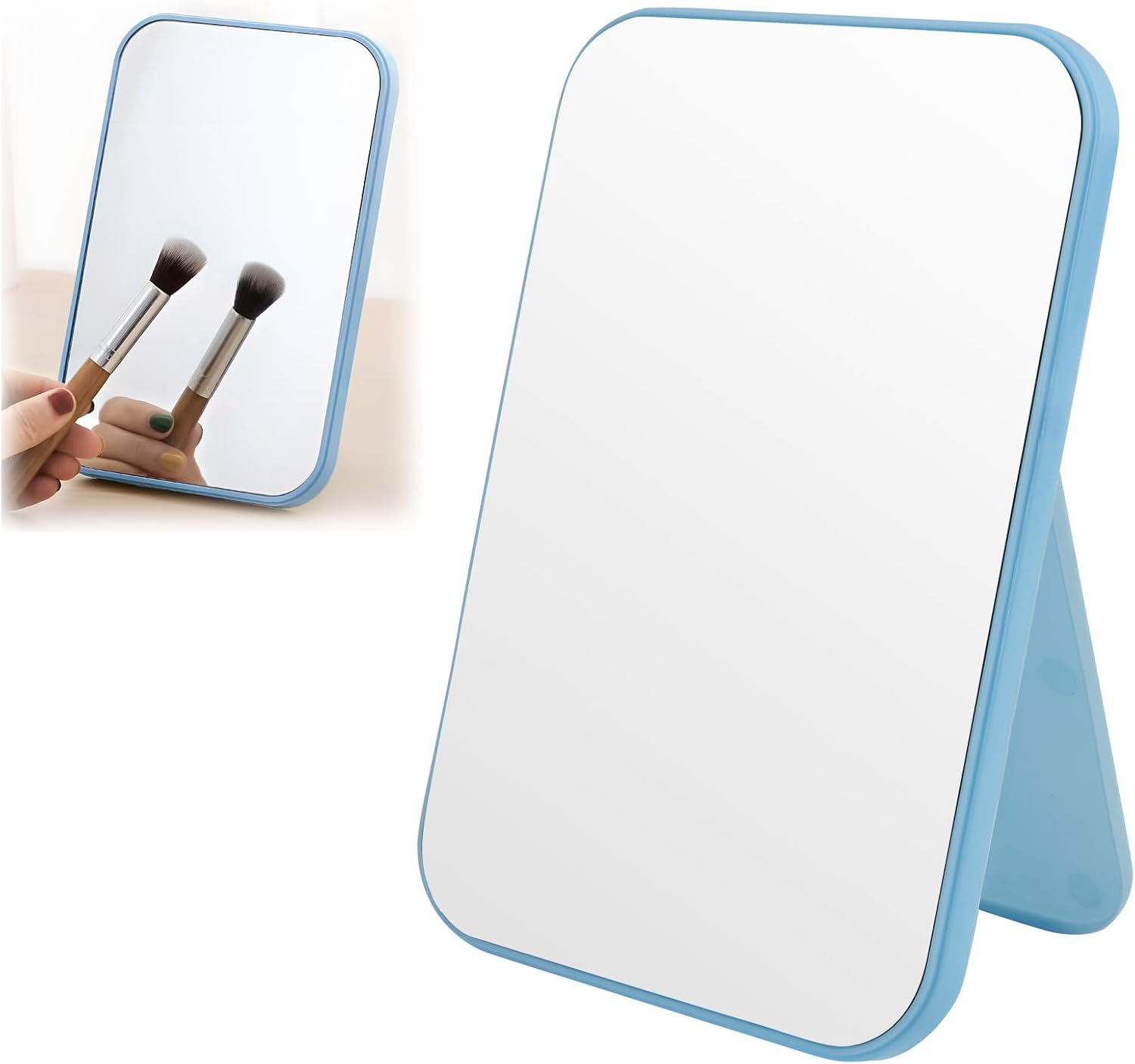 Blauer Klapptischspiegel – 1 Stück – Hd-glas Und Kunststoff – Freihändige Betrachtung – Für Zuhause, Reisen Und Büro – 20 X 13,5 X 1 Cm