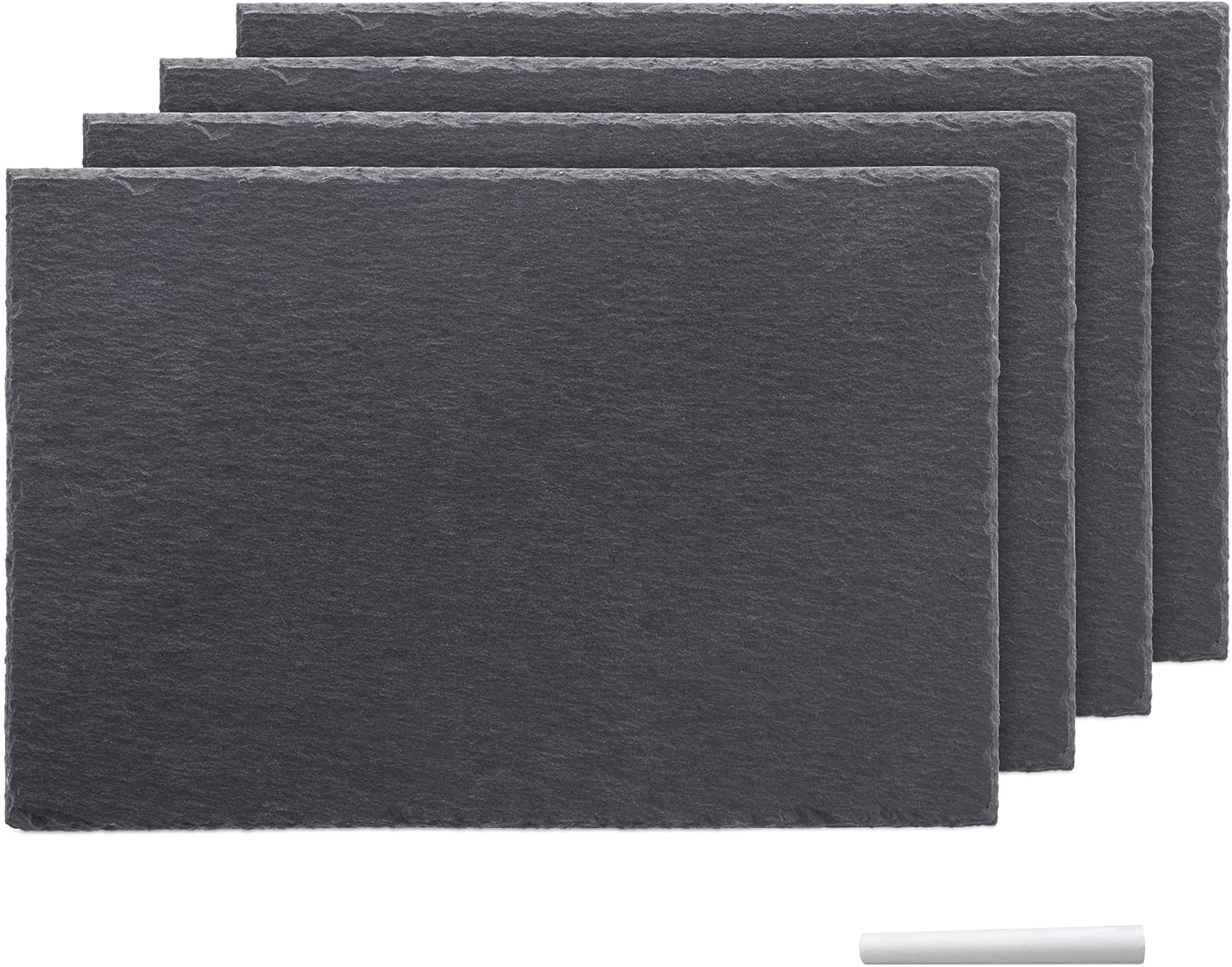 4er-set Serviertabletts Aus Naturschiefer (30 X 20 Cm) – Ideal Zum Servieren Von Käse Und Tapas – Kreidetafelgeeignet – Rutschfeste Füße Für Den Tisch