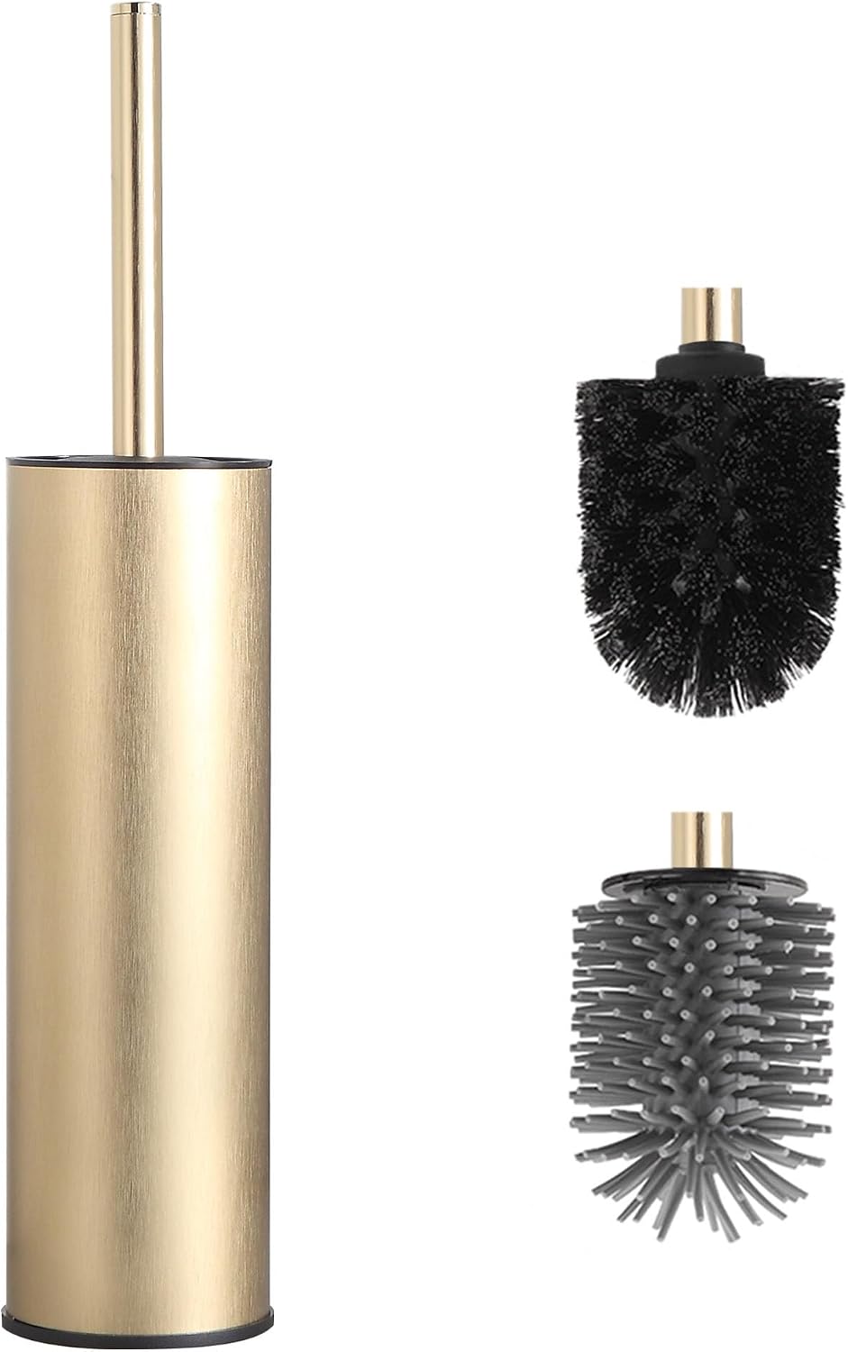 Wc-bürste Aus Metall – 2 Bürstenköpfe – Gebürstetes Gold – Gründliche Reinigung, Tropffrei – Modernes Badezimmer – Freistehendes Design
