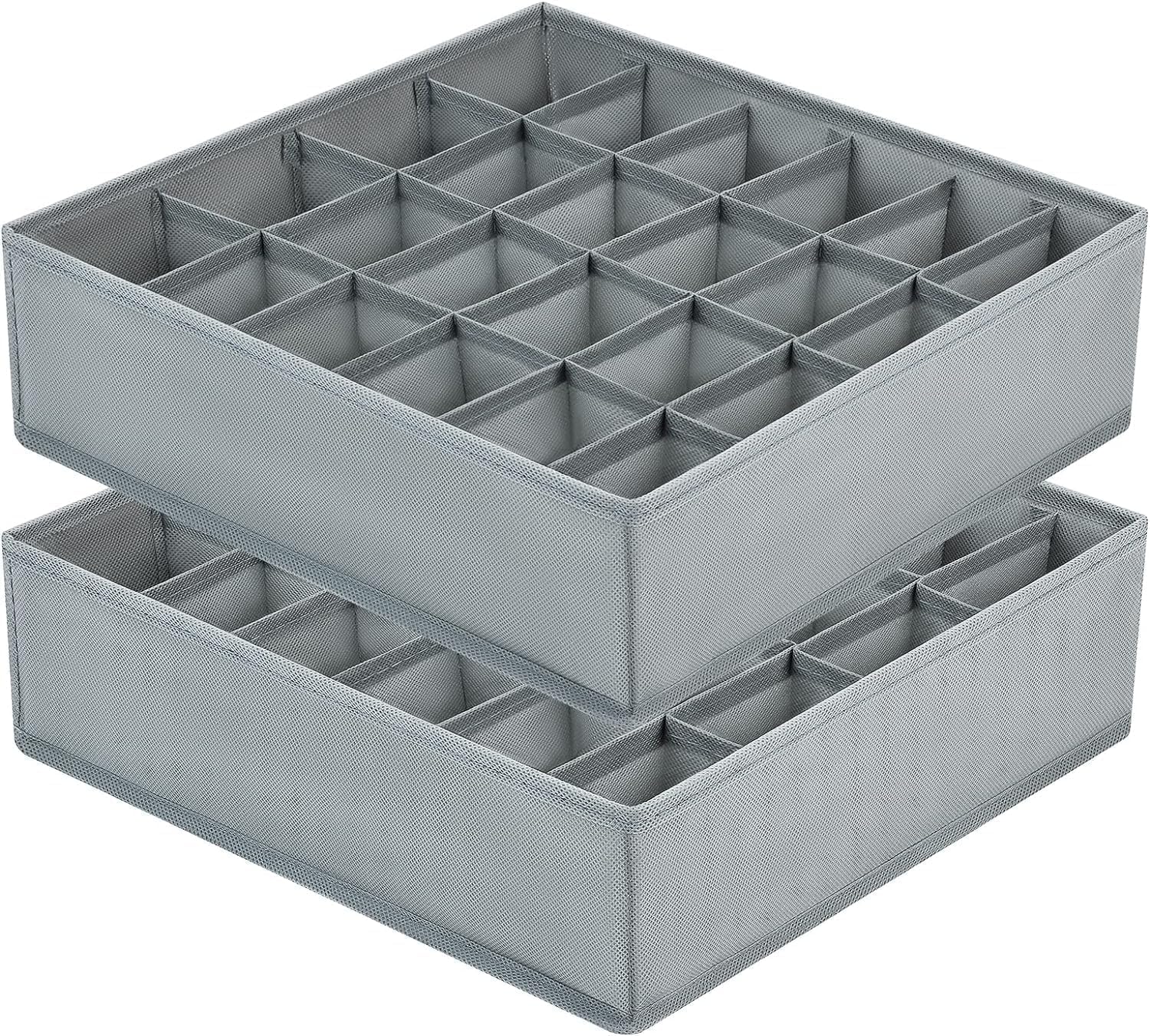2er-set Faltbare Schubladenorganizer – 24 Fächer – Graues Vliesmaterial – Aufbewahrung Für Unterwäsche Und Socken – Für Ankleidezimmer Und Schlafzimmer – 31,7 X 32,7 X 8,8 Cm