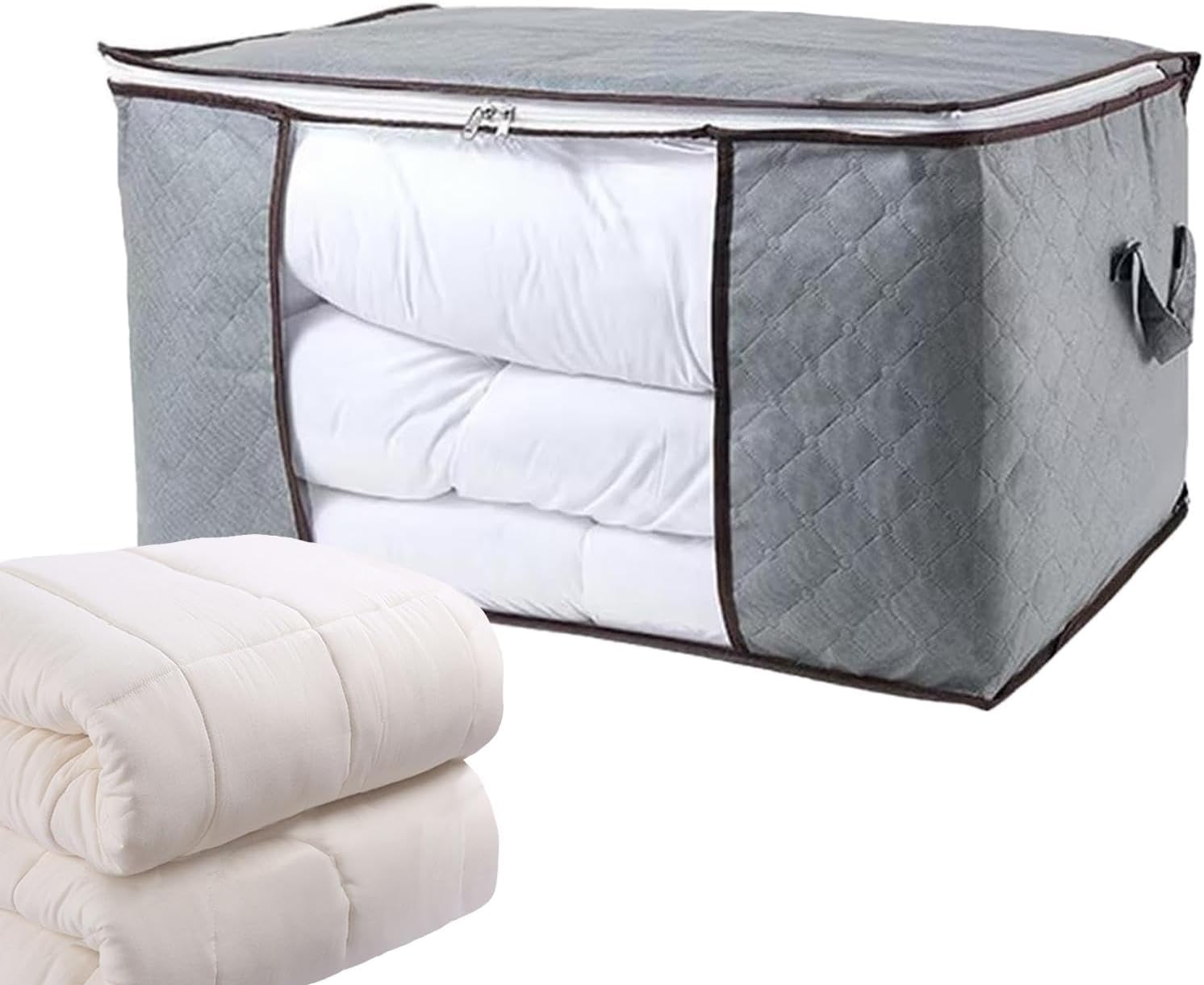 Aufbewahrungstasche – 1 Stück – Vliesstoff – Transparentes Fenster – Für Bettdecken Und Kleidung – 60 X 40 X 35 Cm, Grau