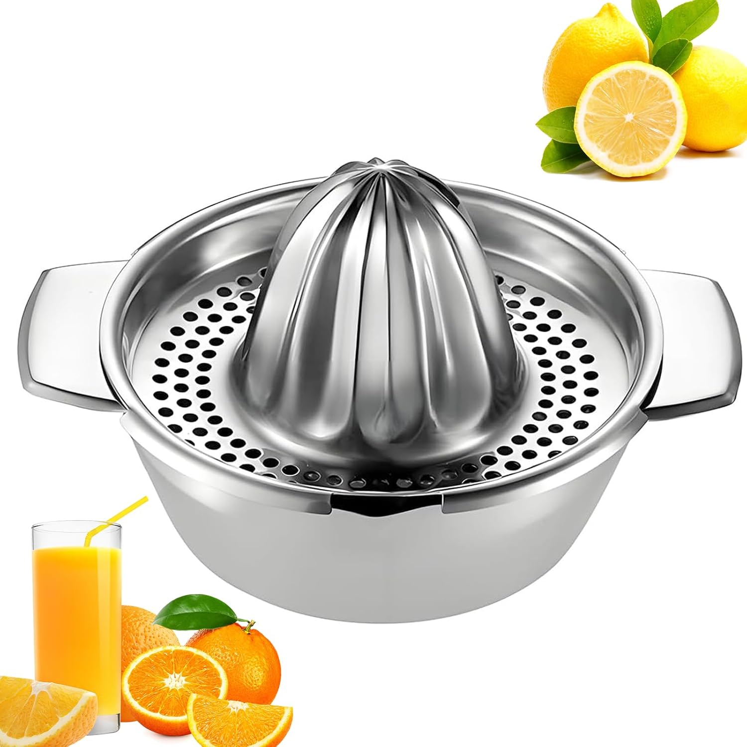 Manuelle Zitruspresse – 1 Stück – Edelstahl 304 – Schnelle, Kernlose Entsaftung – Für Zitronen, Orangen Und Grapefruits – Silber, 16,7 Cm