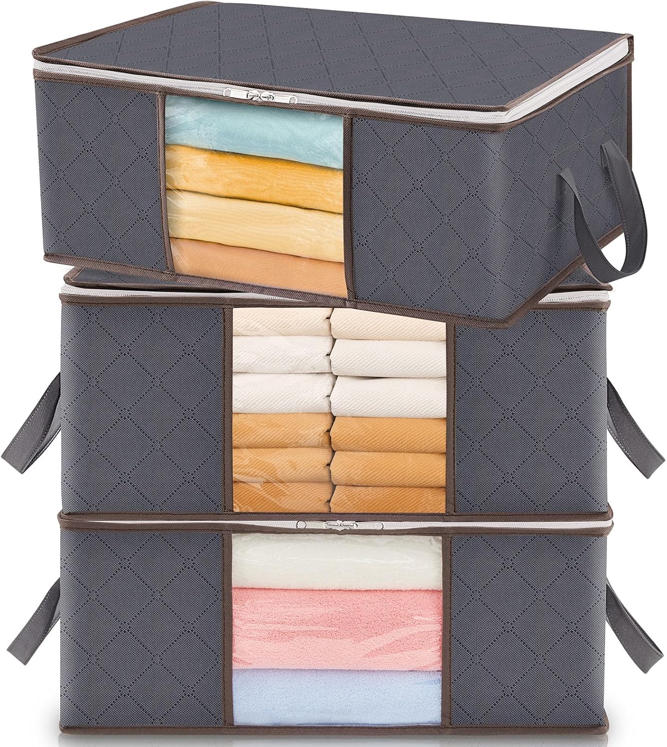 Kleideraufbewahrungsbeutel – 3er-set – Vliesstoff – Transparentes Fenster – Für Kleiderschrank Und Unter Dem Bett – Grau, 35 L