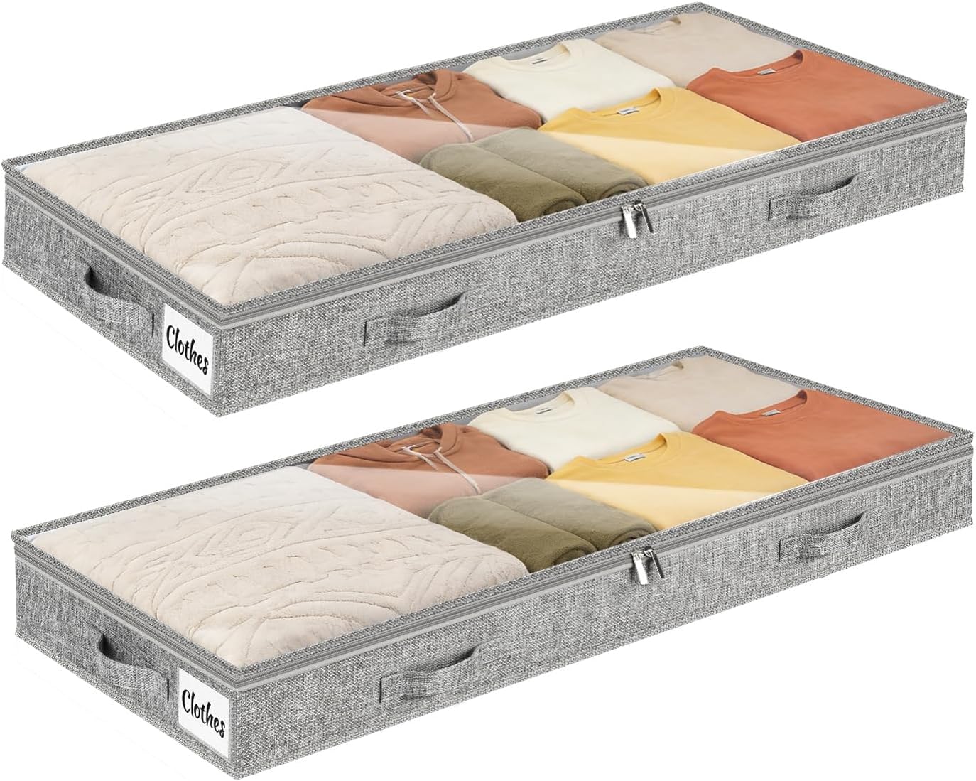 2er-set Aufbewahrungsboxen Für Unter Das Bett – 50 L – Vliesstoff – Transparenter Deckel – Für Kleidung Und Bettdecken – 100 X 50 X 10 Cm – Grau