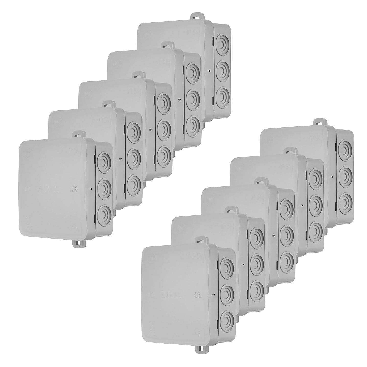 Anschlussdose – 10 Stück – Schwer Entflammbares Pvc – 7-polig, Schutzart Ip54 – Für Elektrische Verkabelung – 75 X 75 X 40 Mm, Grau