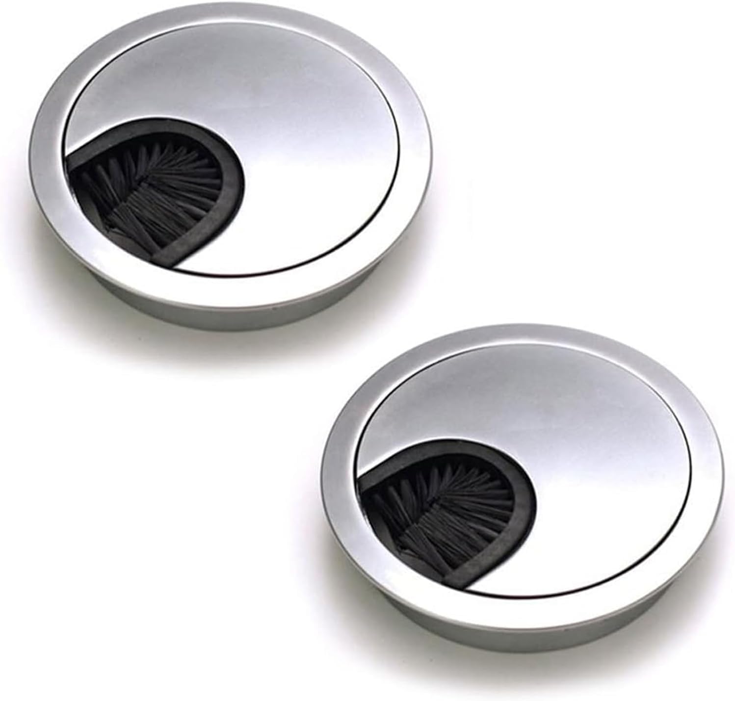 Kabeldurchführungen – 2er-pack – Gebürsteter Stahl – 60 Mm Loch – Mit Staubpinsel – Für Büro Und Zuhause – Silber