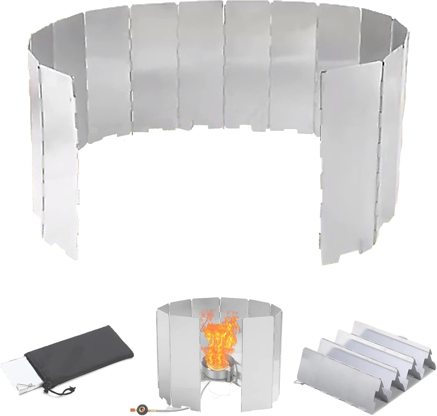 Faltbarer Windschutz Mit 16 Paneelen – Leichtes Aluminium – Wirksam Flammhemmend – Für Camping Und Wandern – Silber, 8,4 X 24 Cm
