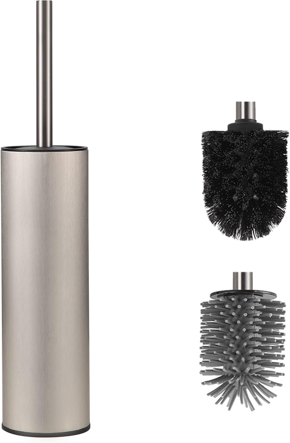 Wc-bürsten-set Aus Metall – 2 Bürsten – Gebürstetes Nickel – Gründliche Reinigung, Tropffrei – Modernes Badezimmer – Freistehendes Design