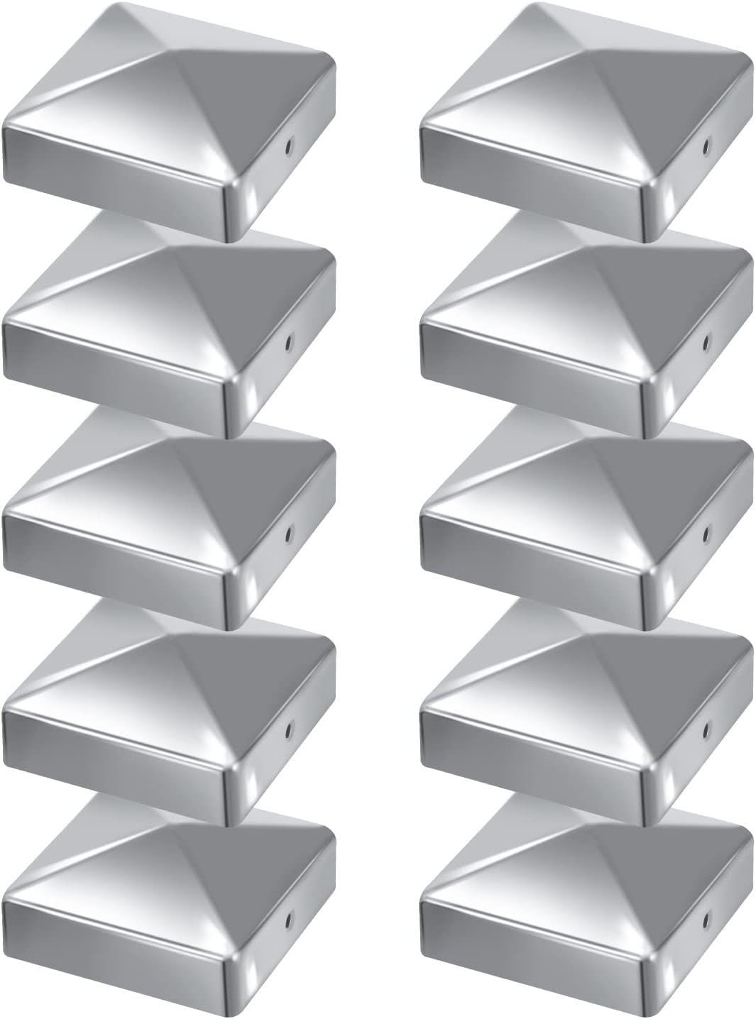 Set Mit 10 Pfostenkappen 91x91mm – Verzinktes Metall – Pyramidenform – Regen- Und Uv-schutz – Für Holzzäune Im Garten – Silber