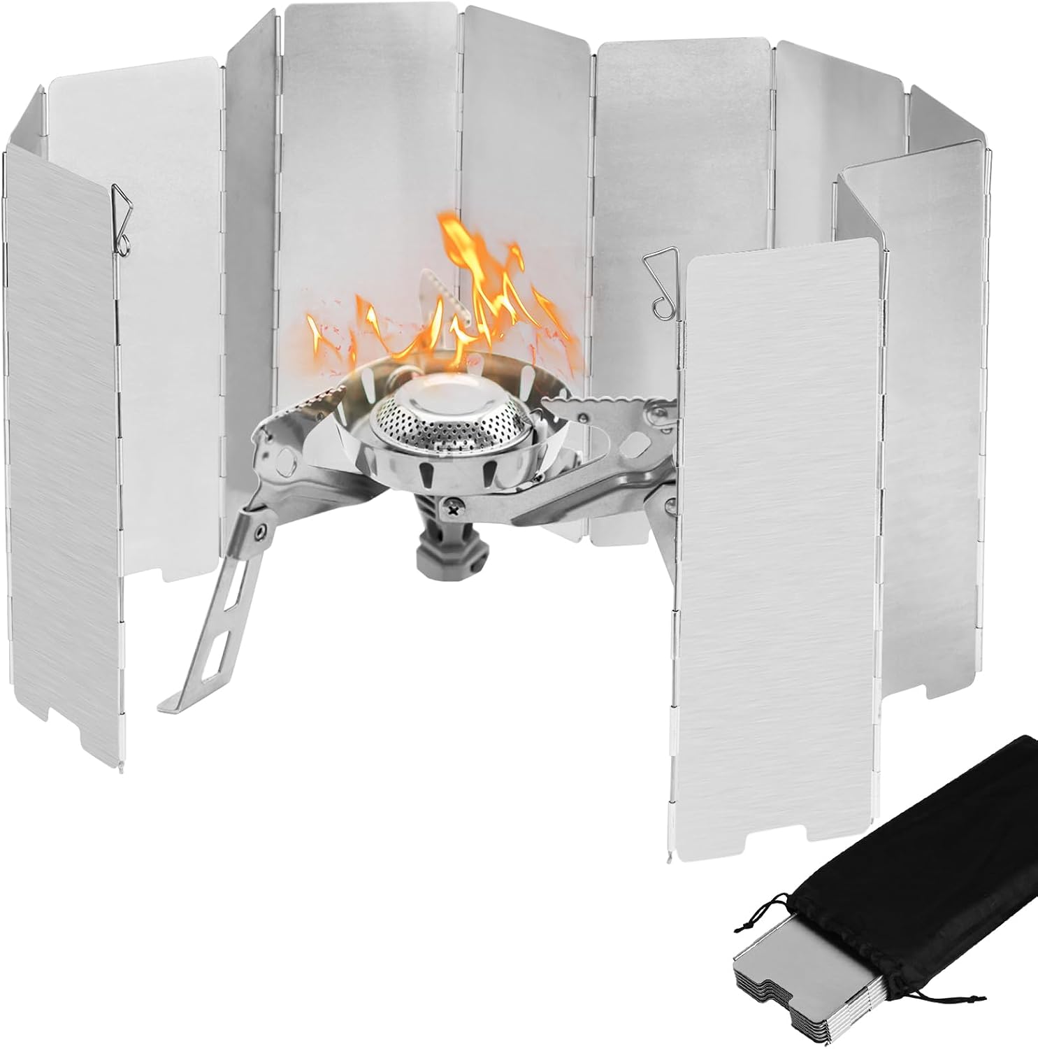Faltbarer Windschutz Mit 12 Elementen – Leichtes Aluminium – Optimaler Flammschutz – Ideal Für Camping, Wandern Und Picknicks – 93 X 24 Cm, Silber