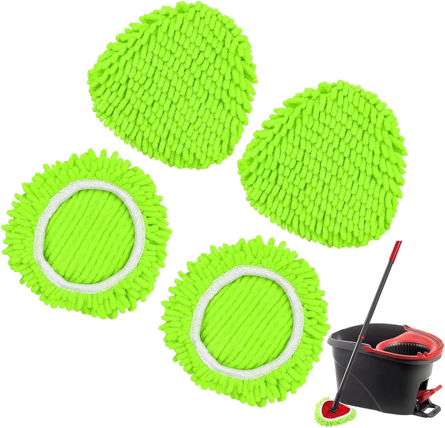 4er-set Wischmoppköpfe – Dreieckige Mikrofaser – 360°-drehung – Für Verschiedene Bodenarten – Kompatibel Mit Auswringsystemen – Grün