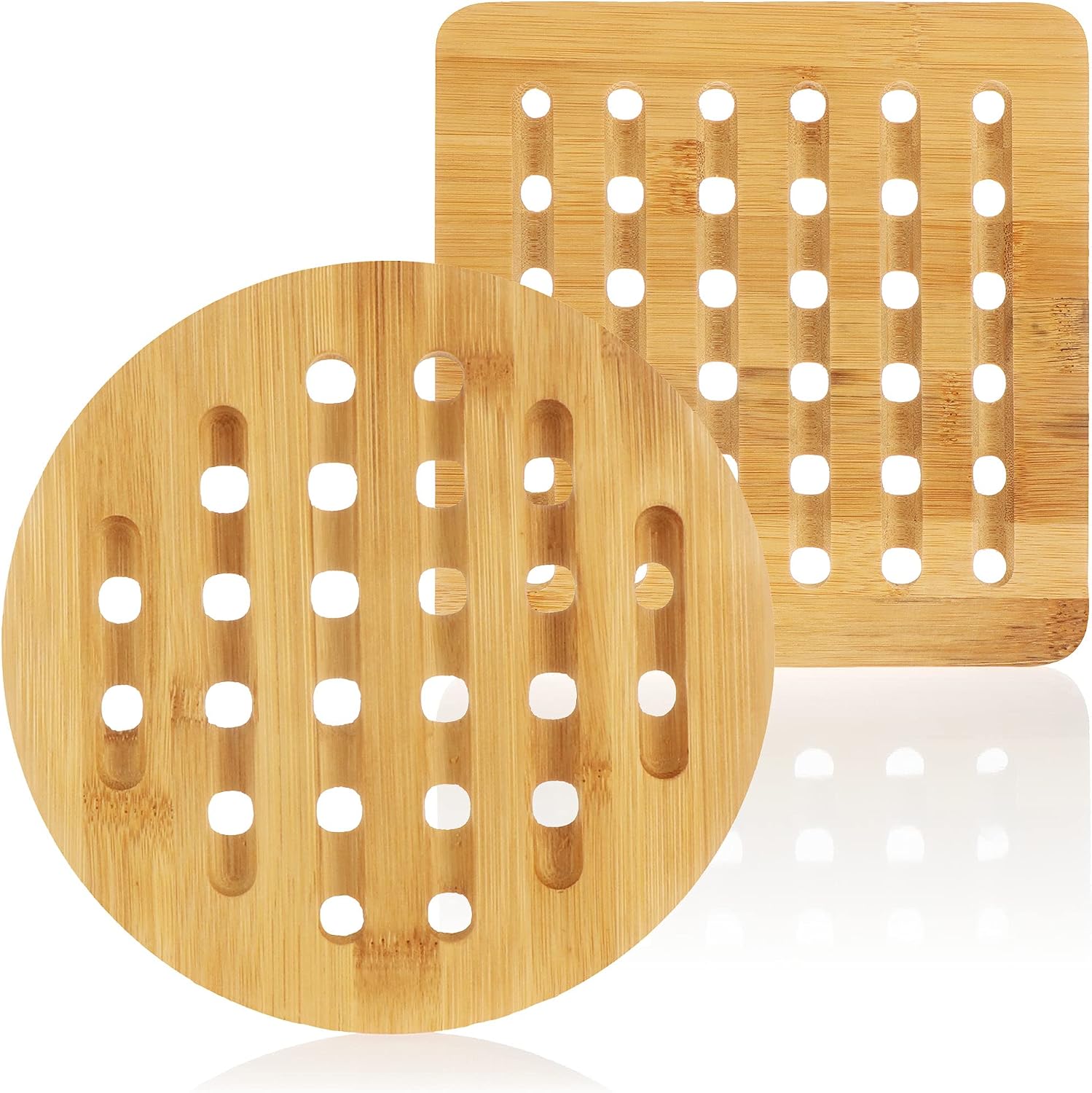 2 Bambus-untersetzer – 2er-set – Natürlich Und Umweltfreundlich – Robuster Hitzeschutz – Für Küche Und Esszimmer – Rund Und Quadratisch, 20 Cm