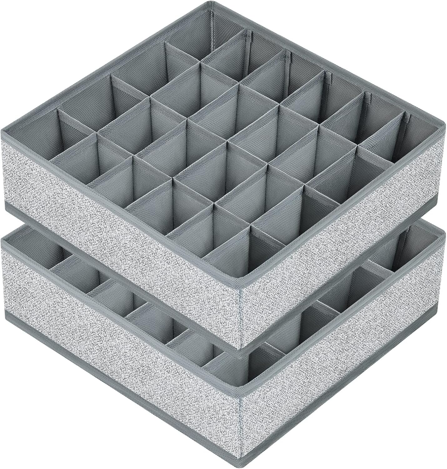 2er-set Faltbare Schubladenorganizer – 24 Fächer – Vliesstoff In Hanfoptik – Platzsparende Aufbewahrung Für Unterwäsche Und Socken – Ideal Für Ankleidezimmer Und Schlafzimmer – Hellgrau, 34 X 34 X 9 C
