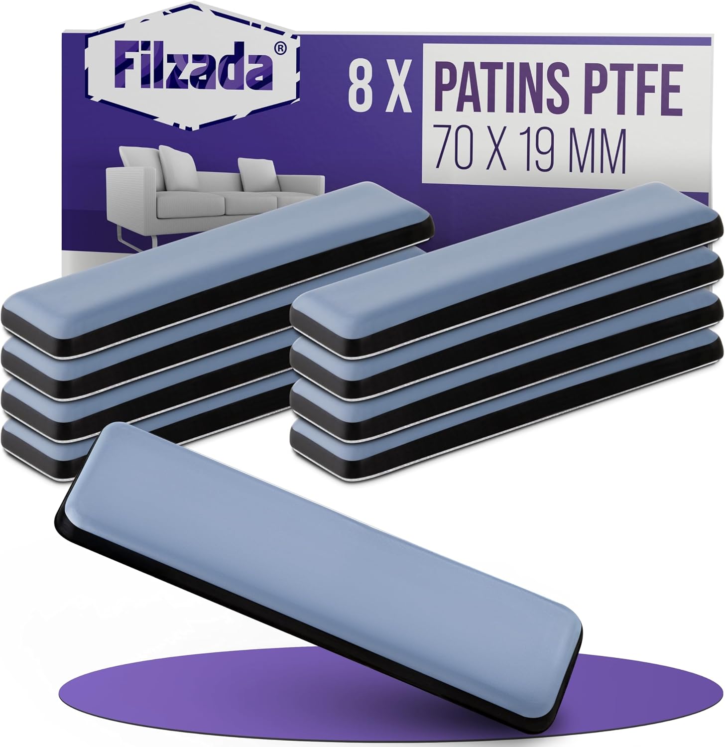 8 Selbstklebende Teflon-möbelgleiter – Quadrate 70 X 19 Mm – Geräuschloses Gleiten Aus Ptfe – Schutz Für Hartböden – Für Stühle Und Tische