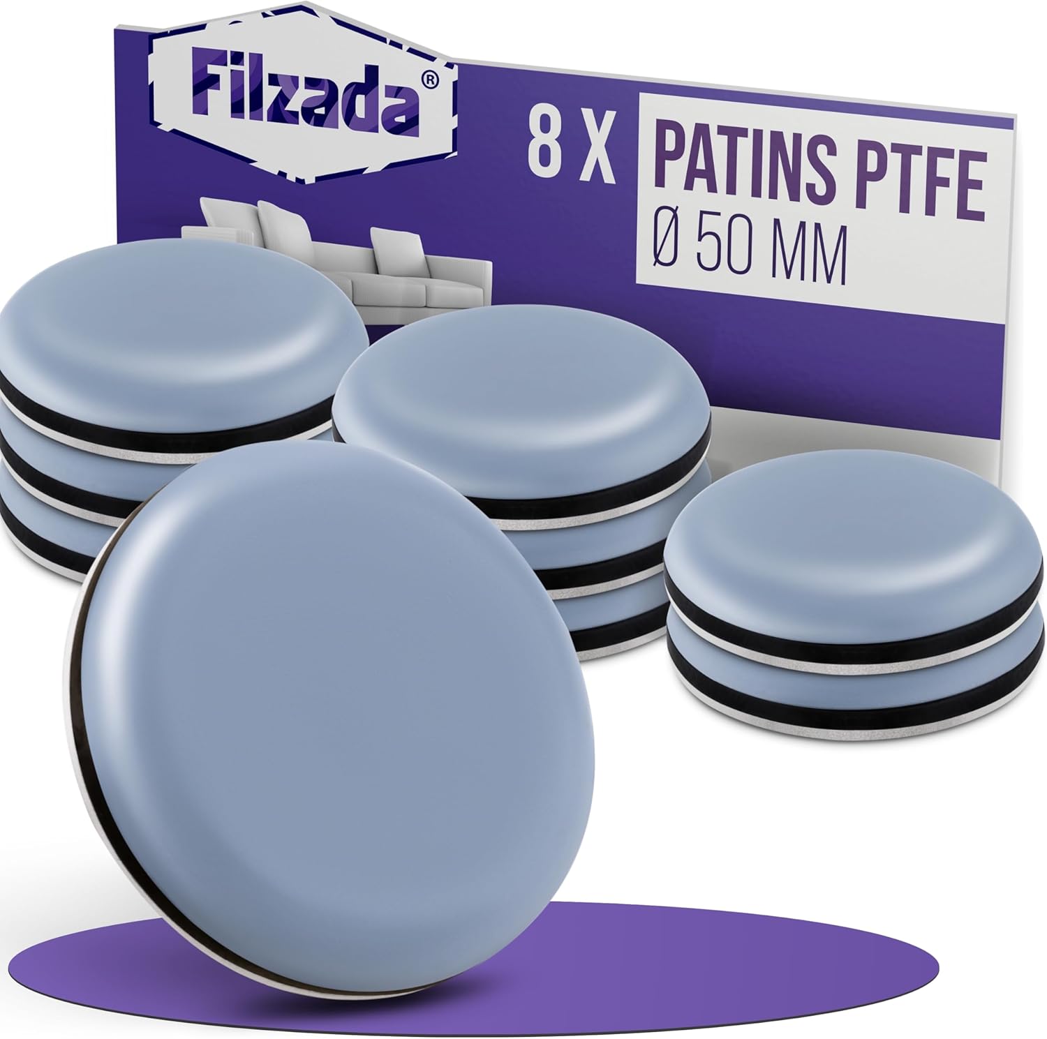 Ptfe-möbelgleiter – 8er-set, Rund, Ø 50 Mm – Geräuschlose Gleiter Mit Klebefläche – Schutz Für Hartböden – Stühle, Tische, Wohnzimmer