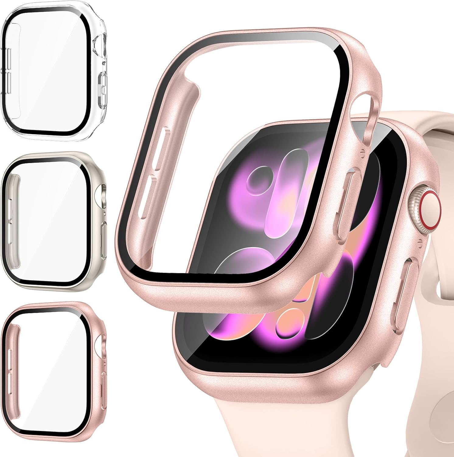 Apple Watch Series 11 Und 10 42 Mm Hülle – 3er-pack – Hartes Polycarbonat Mit Gehärtetem Glas – Rundumschutz – Klares Roségold