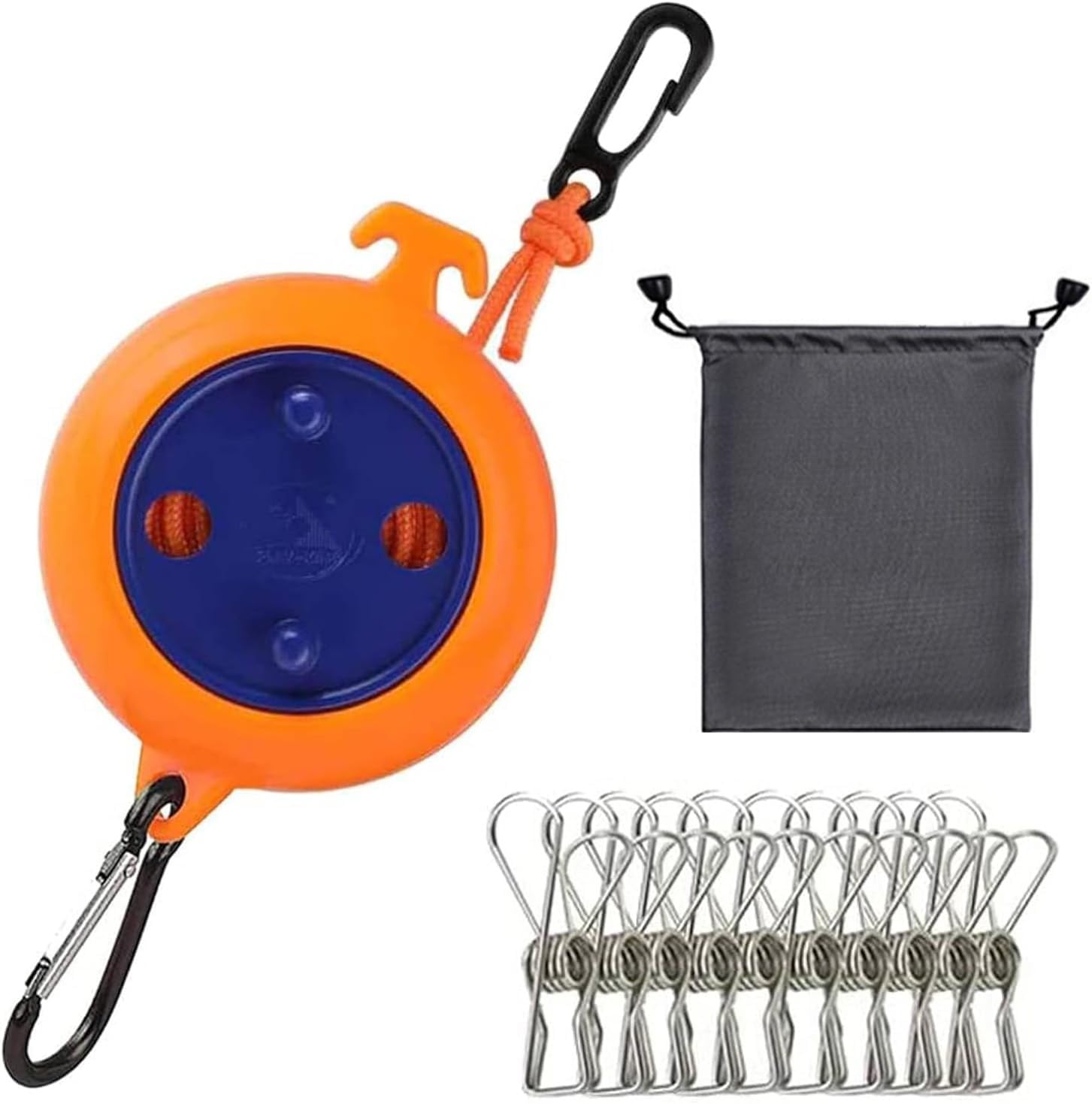 Einziehbare Wäscheleine – 10 M – Polypropylen – Mit 10 Klemmen – Camping, Reisen, Outdoor