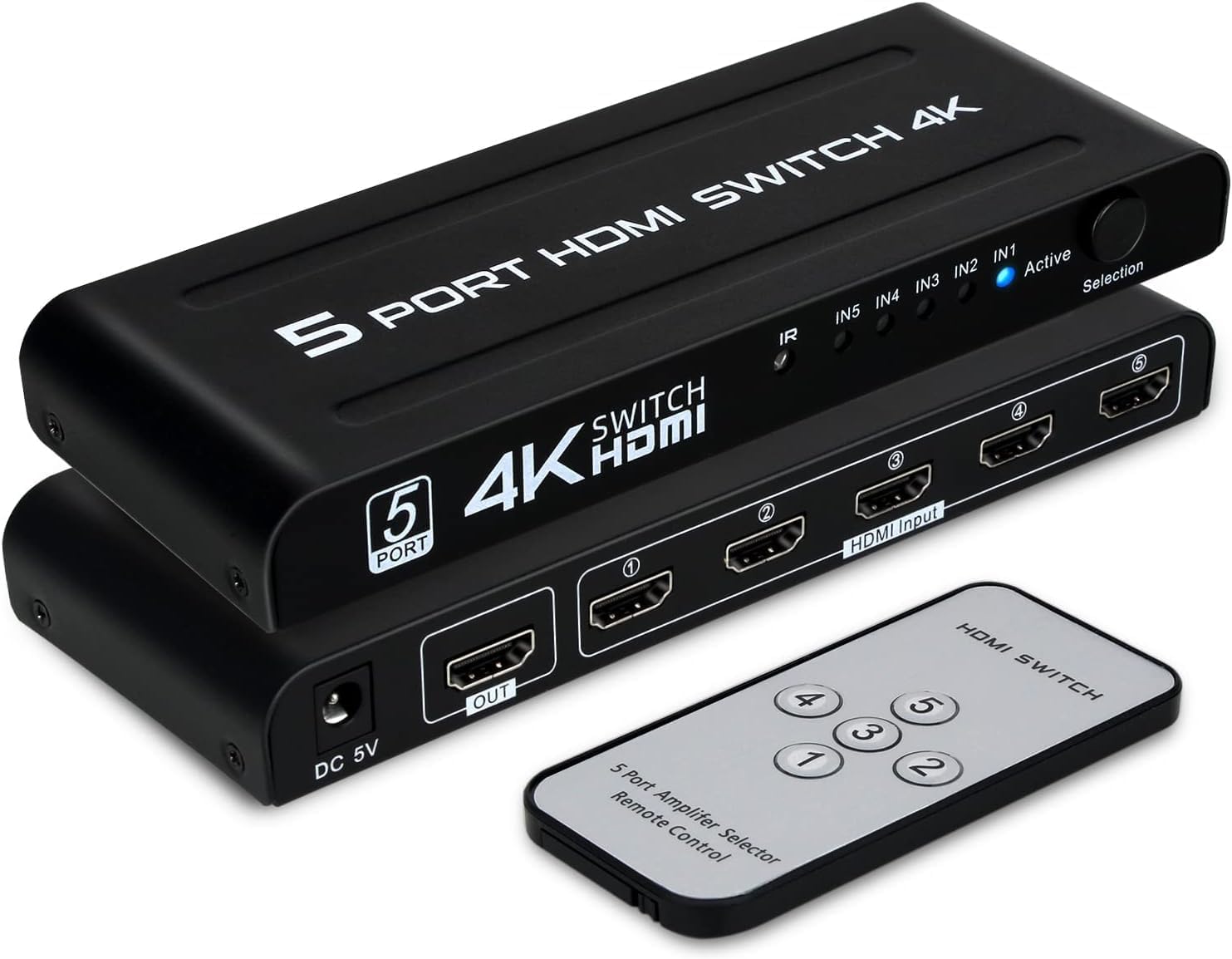 Hdmi-switch Mit 5 Eingängen Und 1 Ausgang – Metallgehäuse, 4k Uhd – Mit Infrarot-fernbedienung Für Fernseher Und Konsole
