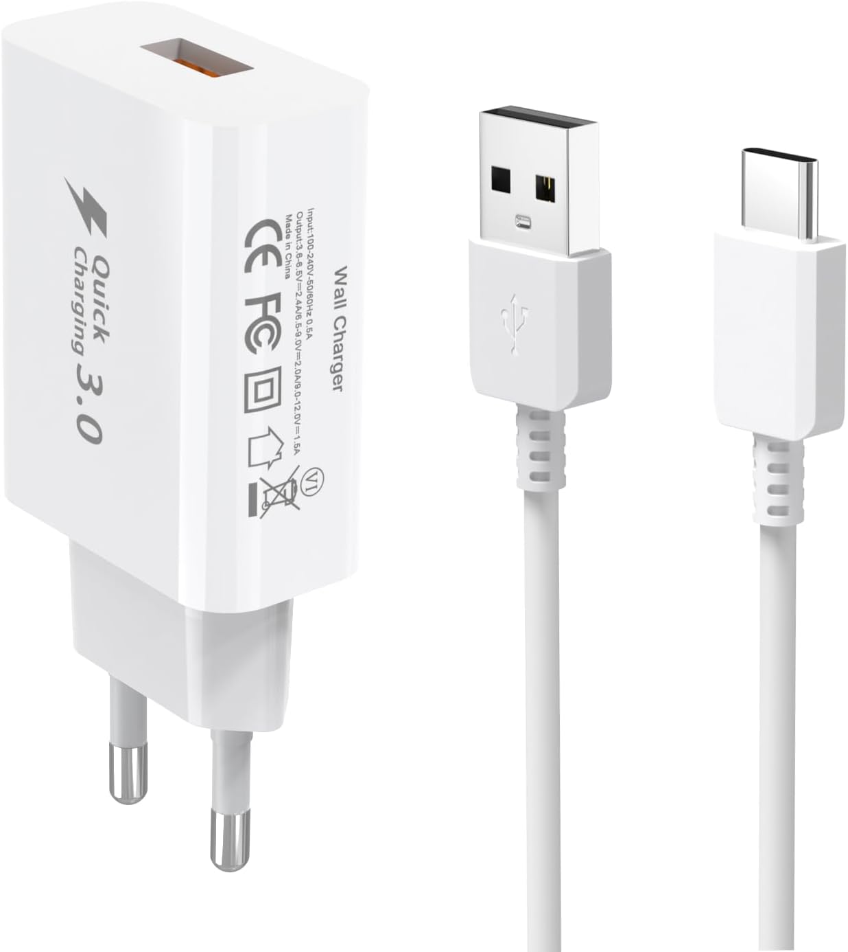 18-w-schnellladegerät Mit Usb-c-anschluss – 2er-pack – 2 M Langes Nylon-usb-c-kabel – Qc 3.0 – Für Samsung Galaxy A Und S