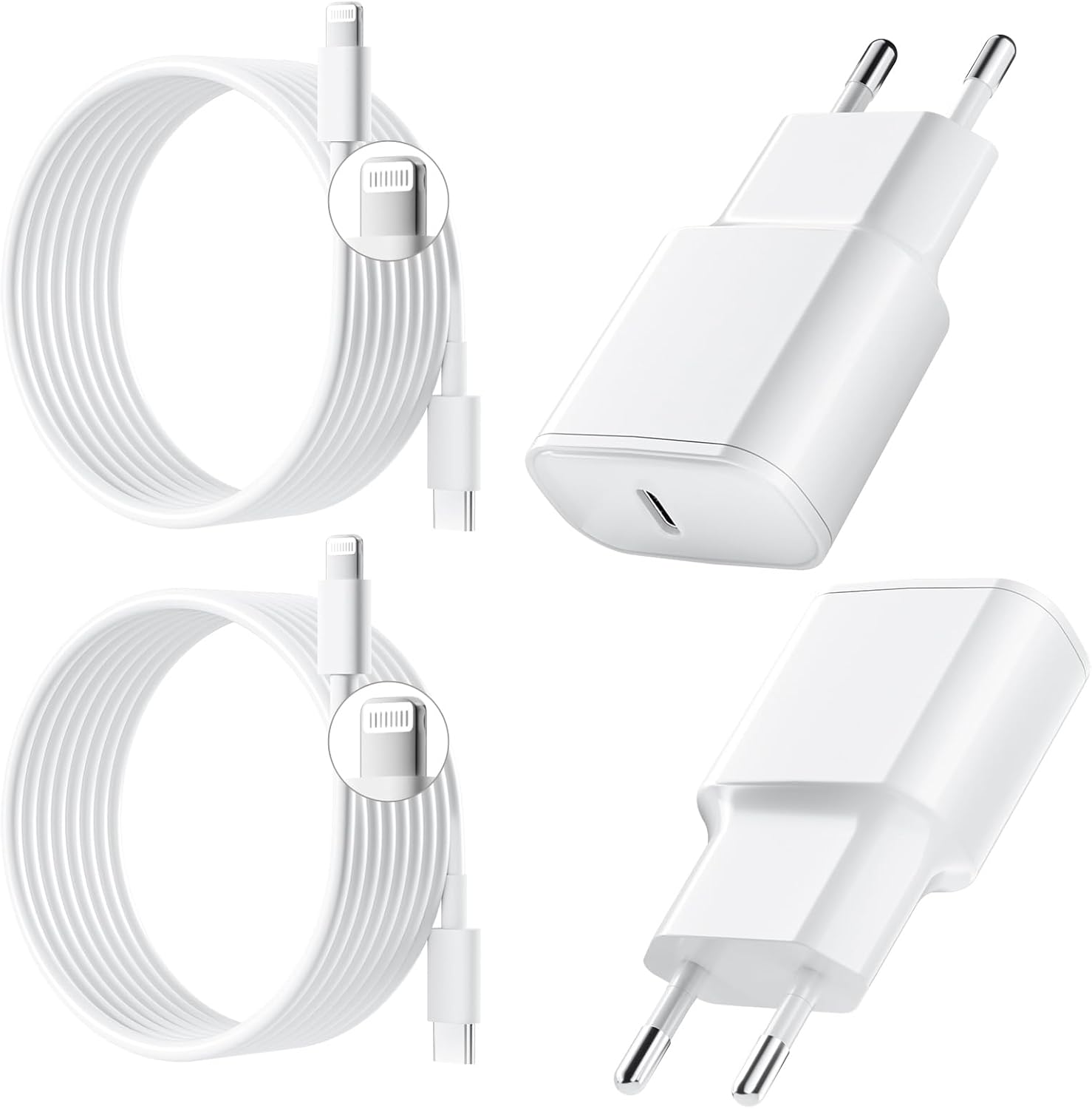 Usb-c-schnellladegerät – 2er-pack Pd 3.0-adapter Mit 2 M Lightning-kabel – Für Iphone 14, 13, 12 Und 11