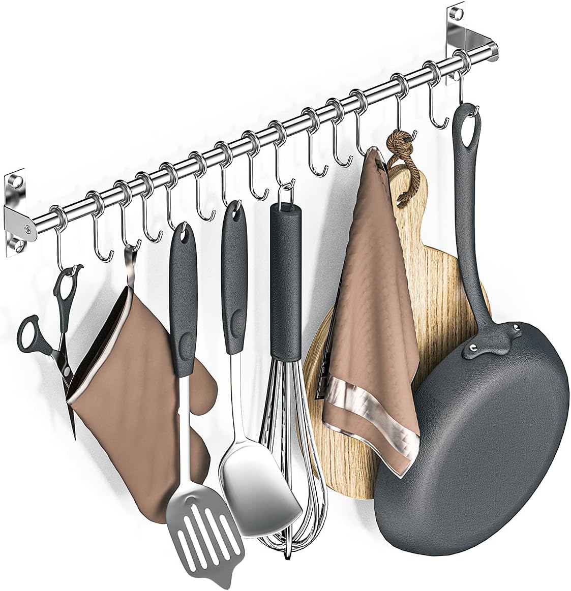 Kleiderstange Aus Edelstahl – 60 Cm – 15 Verstellbare Haken – Wandmontage Für Die Küche