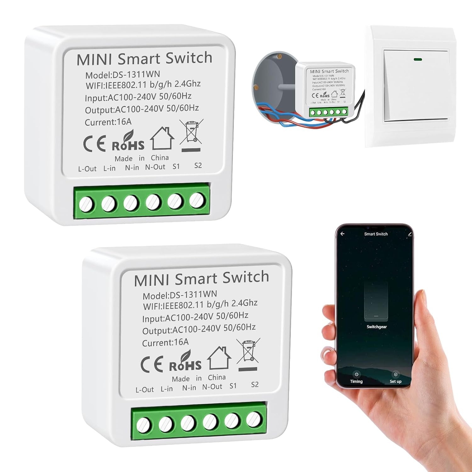 Intelligenter Schalter – 2 Stück – Einbau – 2-wege-wlan – Alexa- Und Tuya-kompatibel – Neutralleiter Erforderlich