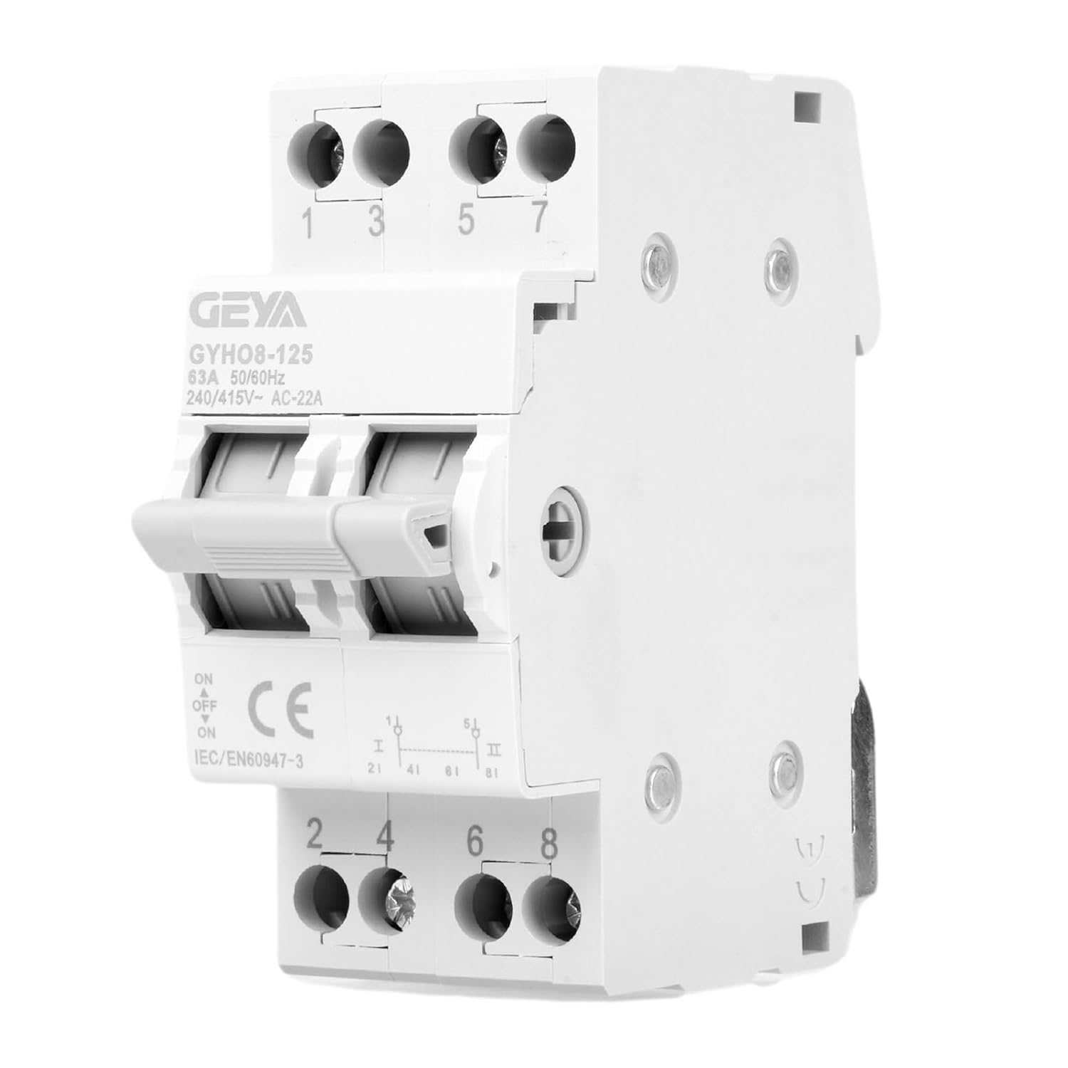 Manueller 2-poliger 63-a-umschalter – Doppelleistungsschalter – Flammhemmendes Abs – 35-mm-din-schienenmontage – Für Elektrische Anlagen In Wohngebäuden