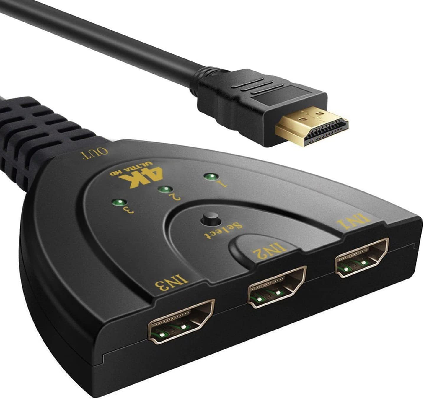 Hdmi-switch Mit 3 Eingängen Und 1 Ausgang – Kabel Im Lieferumfang Enthalten – Unterstützt 4k Und 3d – Für Fernseher, Konsole, Pc Und Projektor