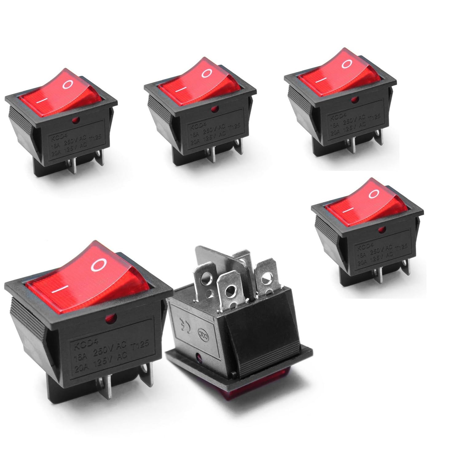 Dpst-wippschalter – 6er-pack – Abs Und Metall – Rote Led – 16 A, 250 V – Für Boot Und Auto