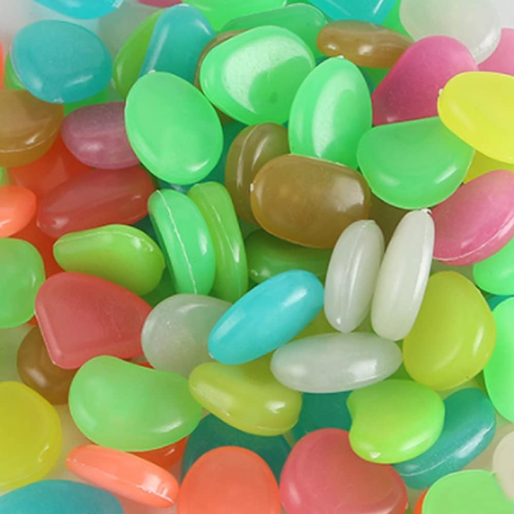 300 Im Dunkeln Leuchtende Kieselsteine – 300er-packung – Glattes Harz – Leuchtet Nachts, 3 Stunden Batterielaufzeit – Garten, Wege, Aquarium – Mehrfarbig, 13–17 Mm