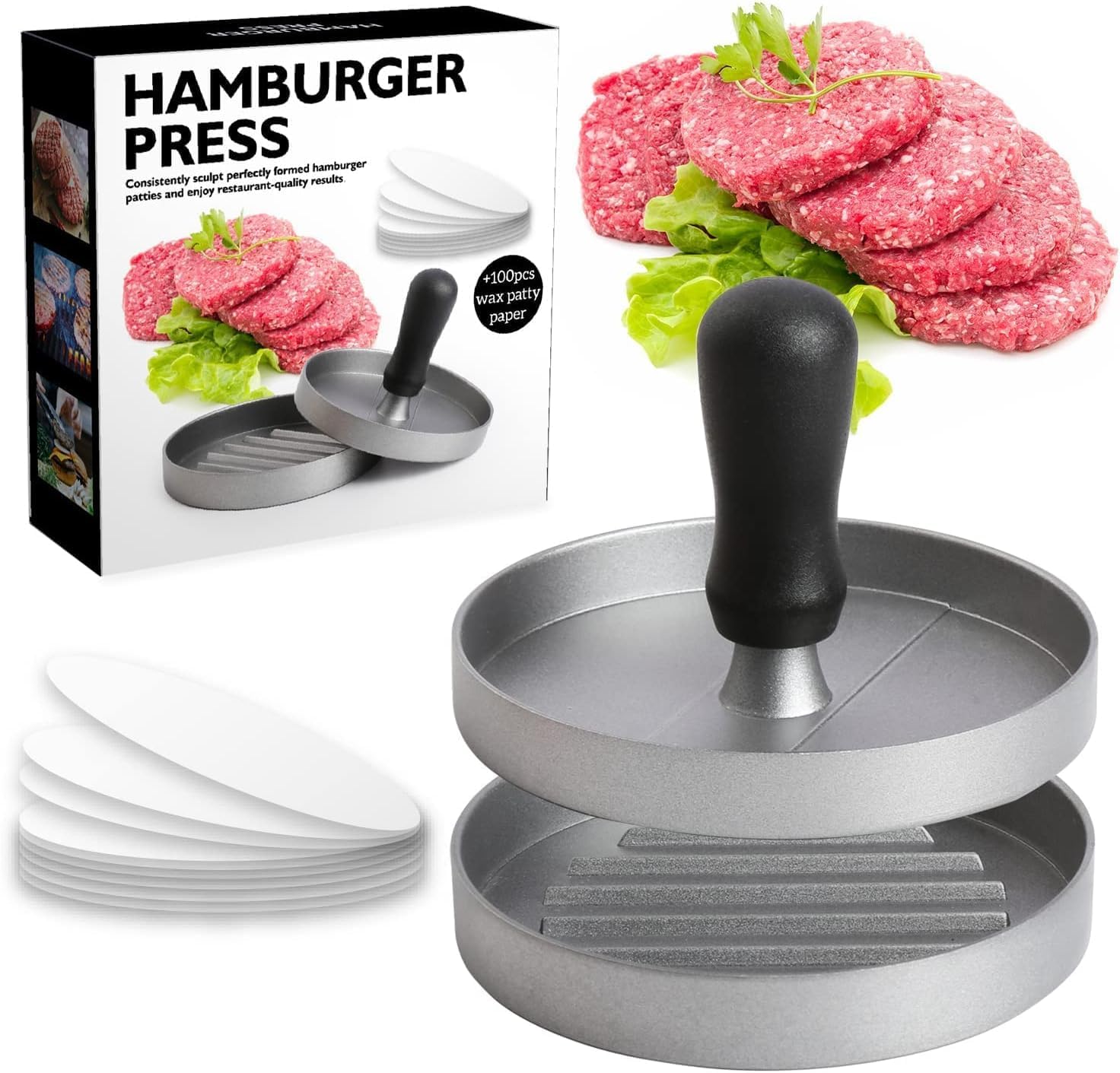 Burgerpresse – 1-teilig – Aluminium Und Pp – Antihaftbeschichtung – Für Hamburger Und Fleisch – 11,7 X 8,5 Cm