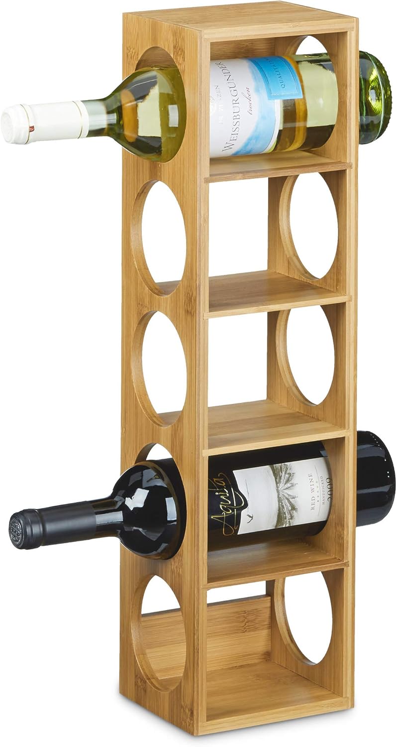 Weinregal Aus Bambus, 2er-set, Je 5 Fächer, Bambus, Modernes Design, H X B X T: Ca. 53 X 14 X 12 Cm, Natur