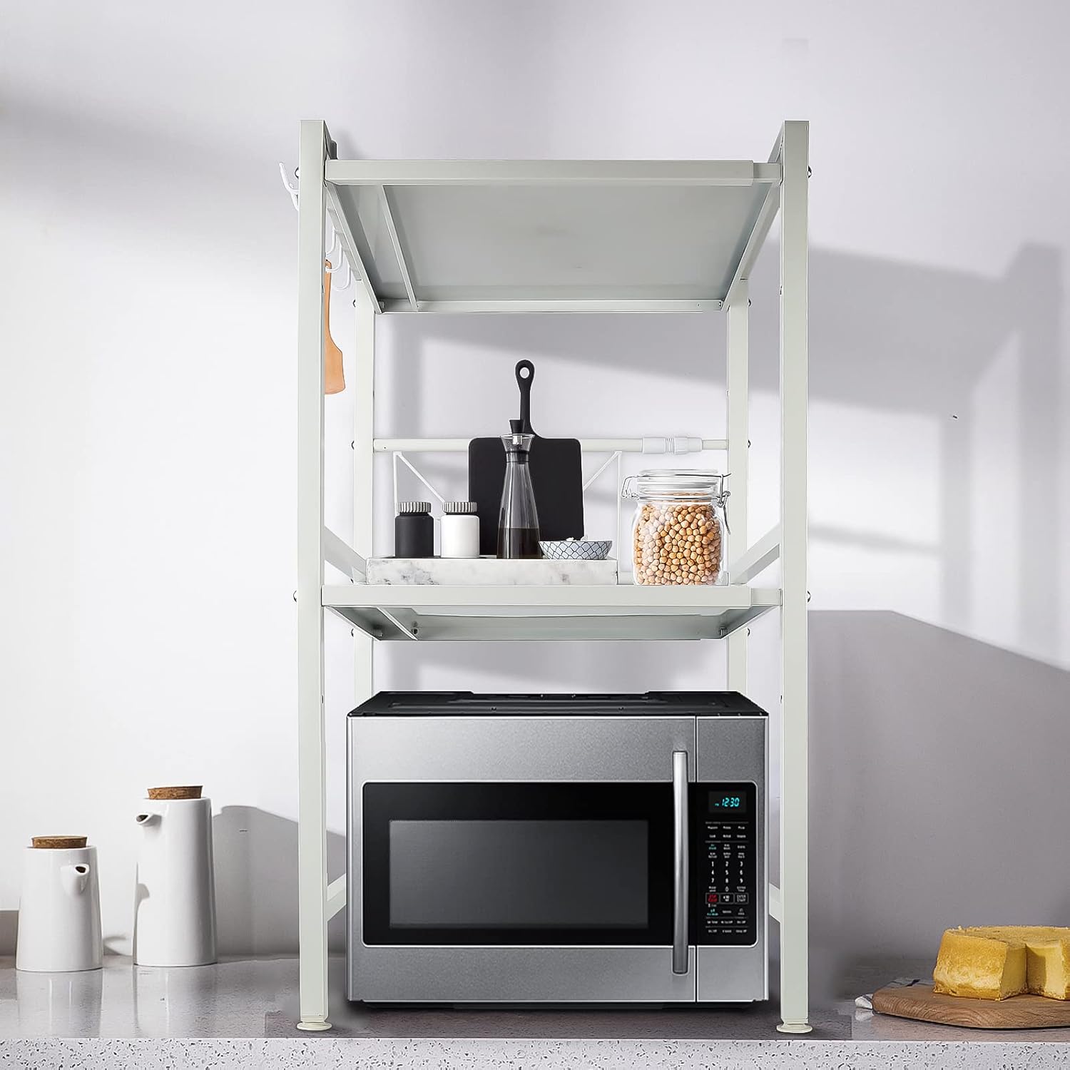 Freistehendes Küchenregal Für Mikrowelle, Metall, Holz Und Stahl, Mit 3 Ablagen – 65 × 54 × 30 Cm – Walnussgelb