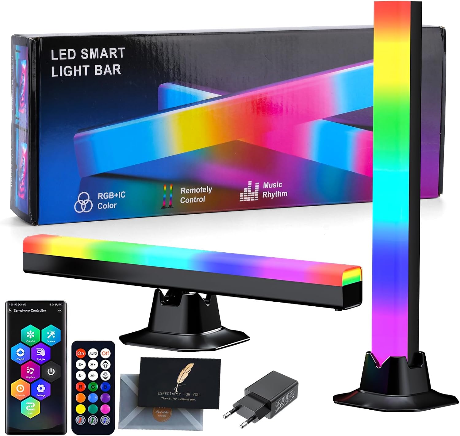 Intelligente Rgb-stimmungsleuchten, 2er-pack (32 Cm), Gaming-tv-lichtleiste Mit Musiksynchronisation, Vernetzte Lampe Mit App- Und Fernbedienungssteuerung, Usb-adapter Und Karte Im Lieferumfang Enthal