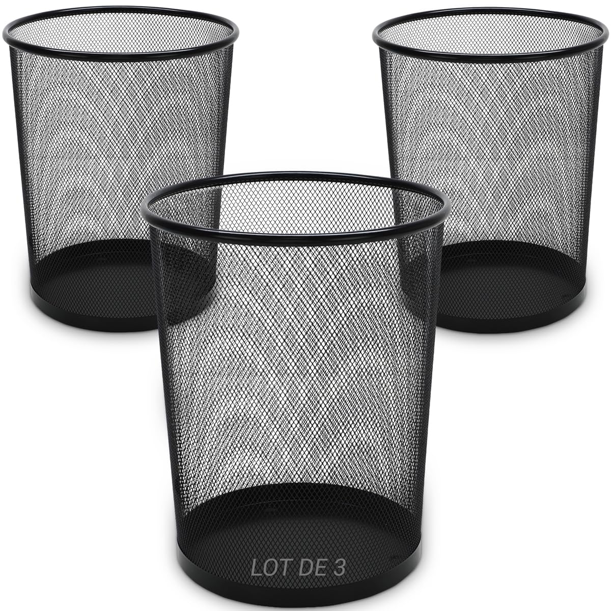 3er-set Schwarze Metall-abfalleimer – 18 L – Robustes, Durchbrochenes Design – Für Trockene Abfälle – Für Zuhause Und Büro – Ø 29,5 X H 34 Cm
