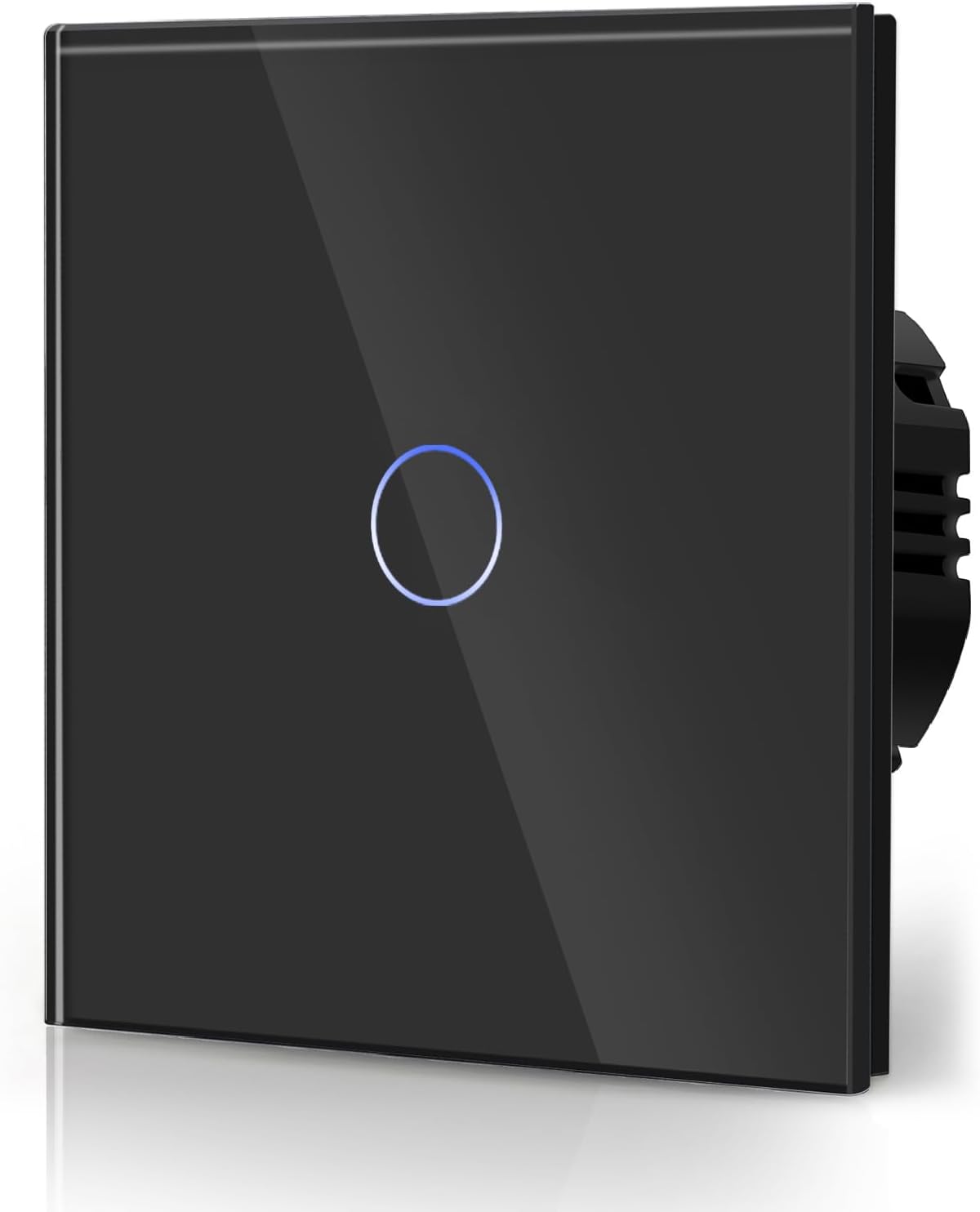 1-fach 2-wege-touch-schalter – 1 Stück – Schwarzes Gehärtetes Glas – Led-hintergrundbeleuchtung – Für Zuhause Und Büro – 86 X 86 Mm