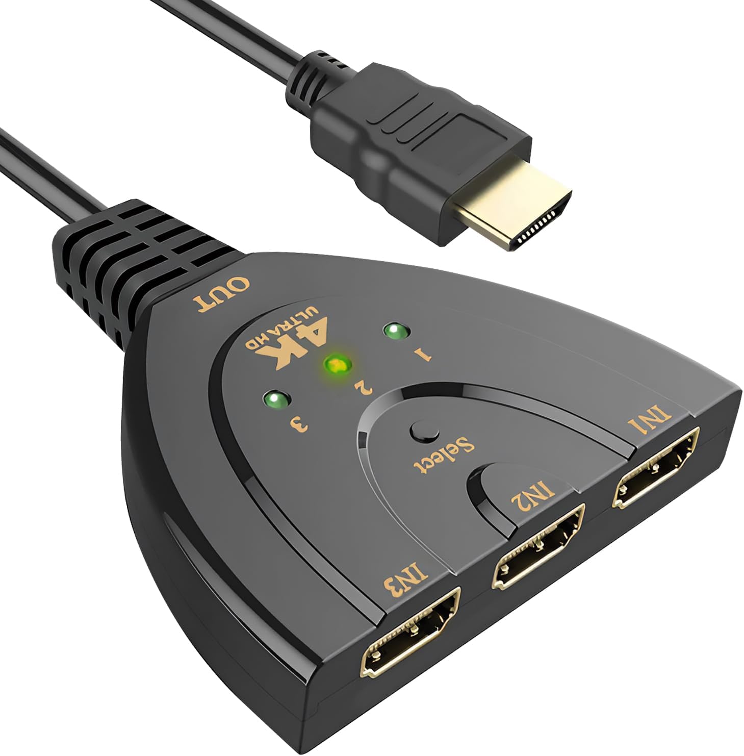 Hdmi-switch Mit 3 Eingängen Und 1 Ausgang – 4k 60hz Hdr 3d – Kabel Im Lieferumfang Enthalten – Für Fernseher, Konsole, Pc Und Projektor – Schwarz