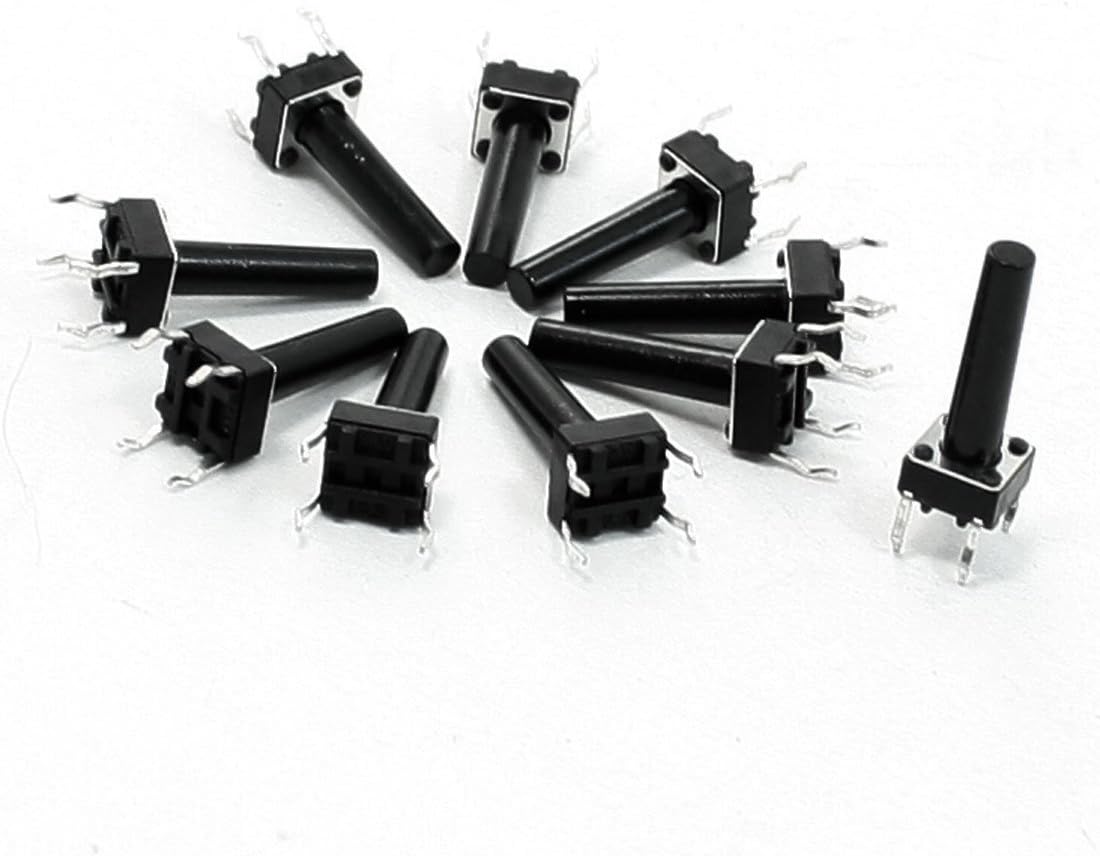 Taktiler Schalter – 10er-pack – Kunststoff Und Metall – 4-poliges Dip-gehäuse – Für Leiterplatten – 6 X 6 X 17 Mm, Schwarz