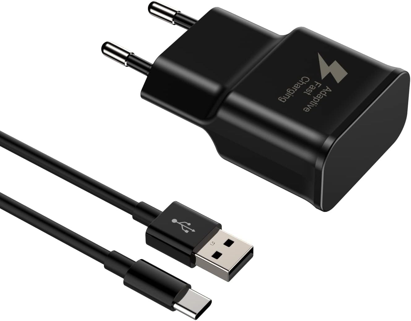 Schnellladegerät Mit Usb-anschluss – 1 Netzteil + 2 M Usb-c-kabel – Kompatibel Mit Samsung Galaxy Und Xiaomi – Schwarz