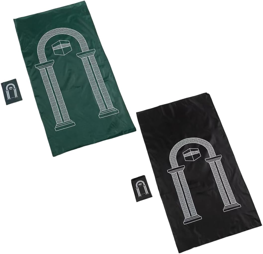 Gebetsteppich – 2-teilig – Polyester – Faltbar Und Wasserabweisend – Ideal Für Reisen Und Den Täglichen Gebrauch – 100 X 55 Cm, Schwarz/grün