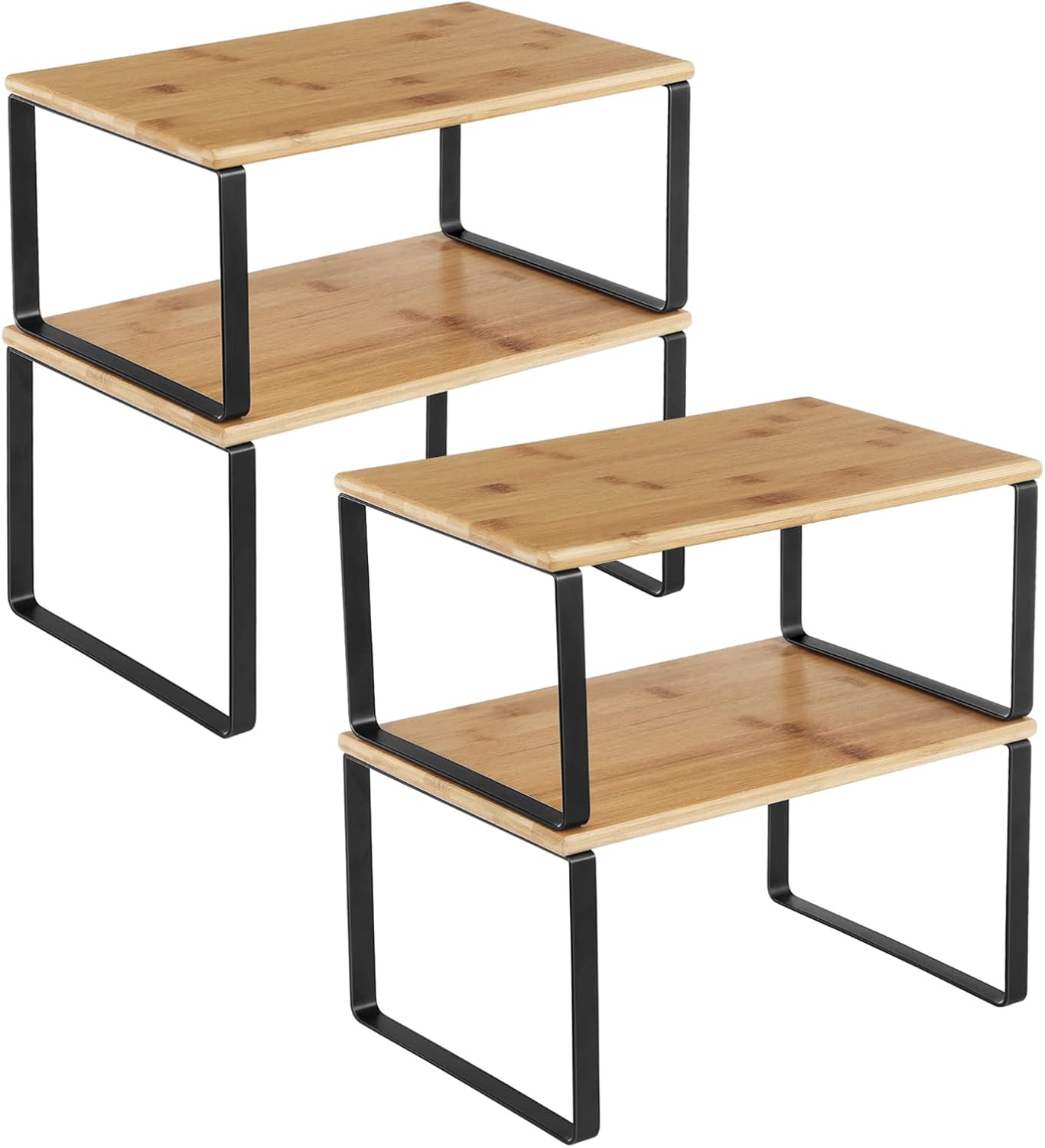 Gewürzregal – 4er-set – Metall Und Holz – Ausziehbar Und Stapelbar – Für Küche Und Bad – Schwarz Und Beige