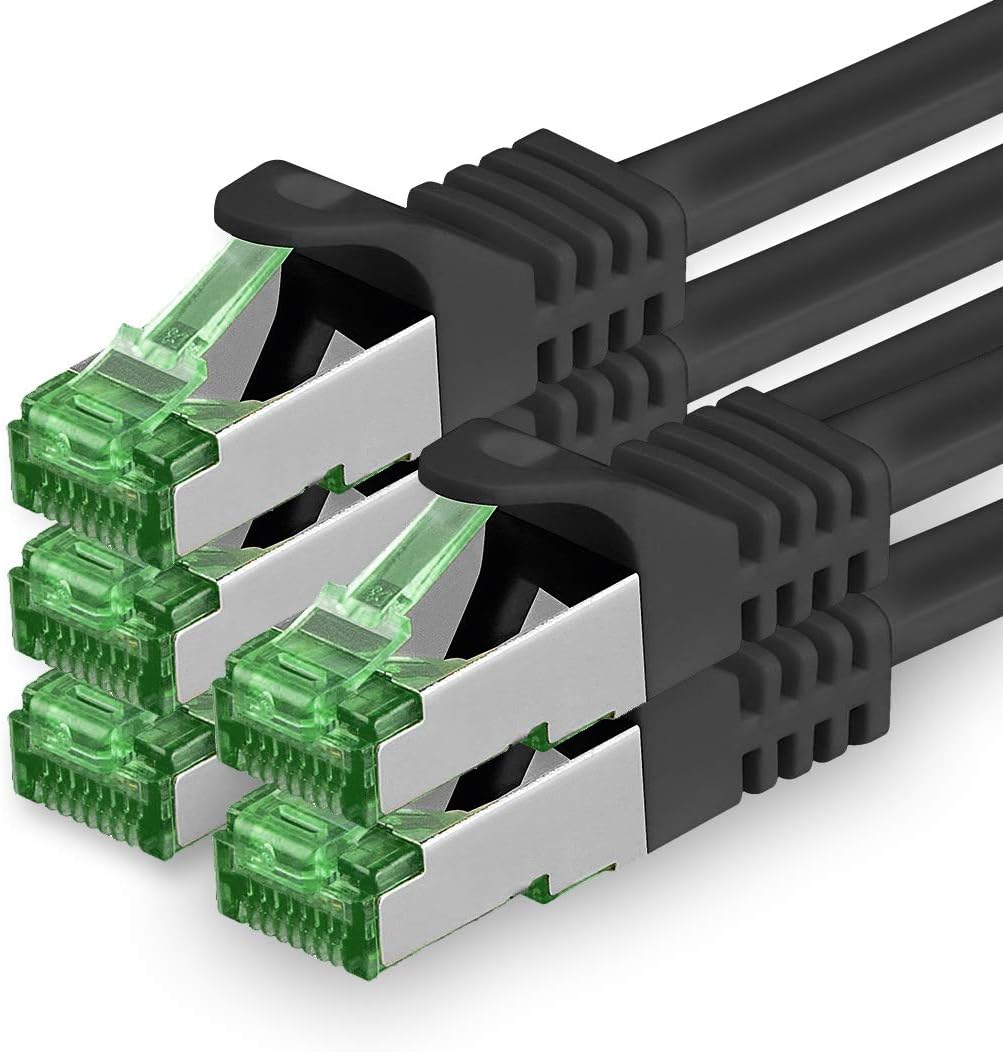 Cat7-netzwerkkabel – 5er-pack – 5 M – Geschirmtes Kupfer-sftp-kabel – 10 Gbit/s – Vergoldeter Rj45-stecker – Schwarz