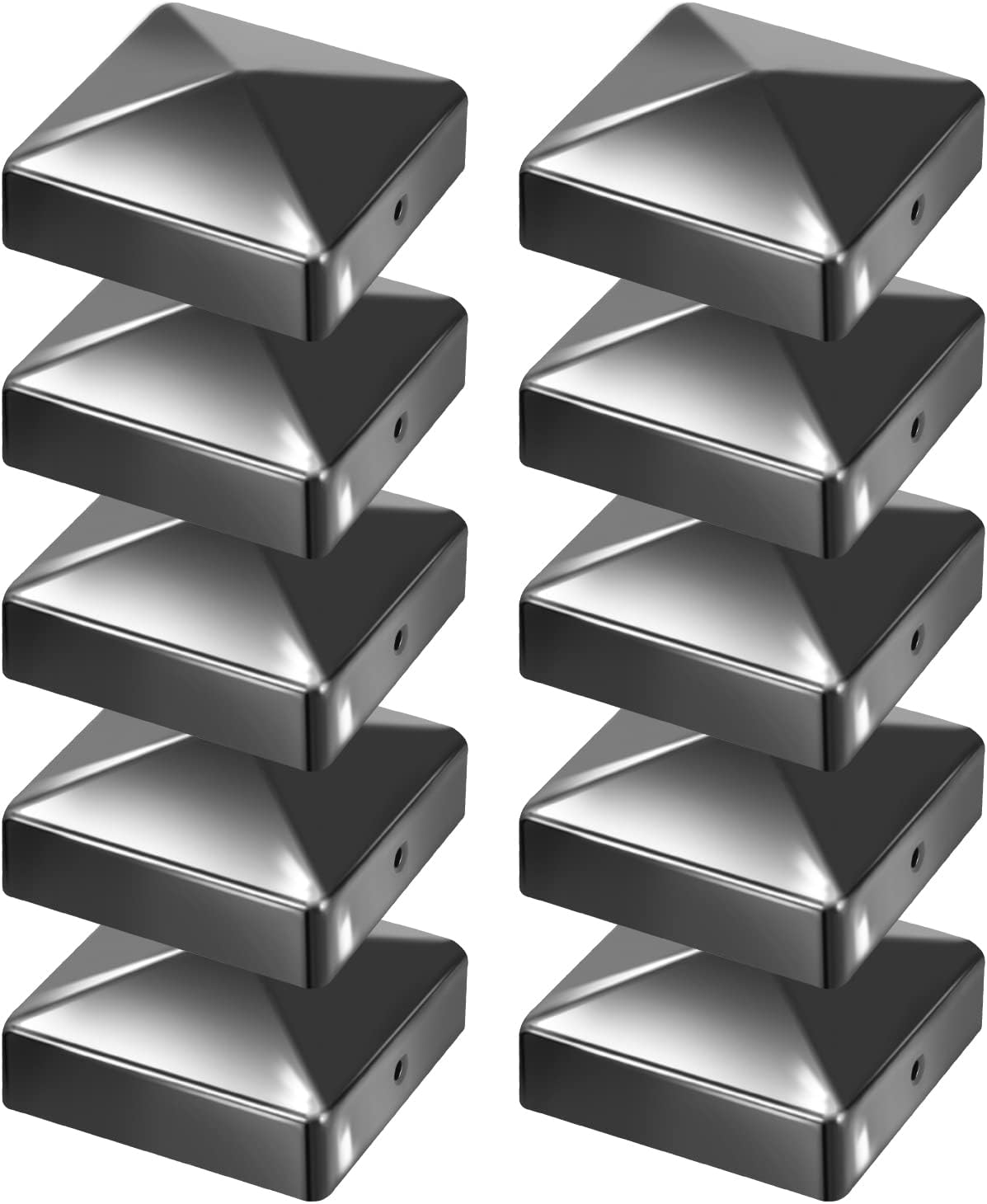 Set Mit 10 Pfostenkappen – Verzinktes Metall – Pyramidenform – Regen- Und Uv-schutz – Holzzaun – 71 X 71 Mm, Schwarz