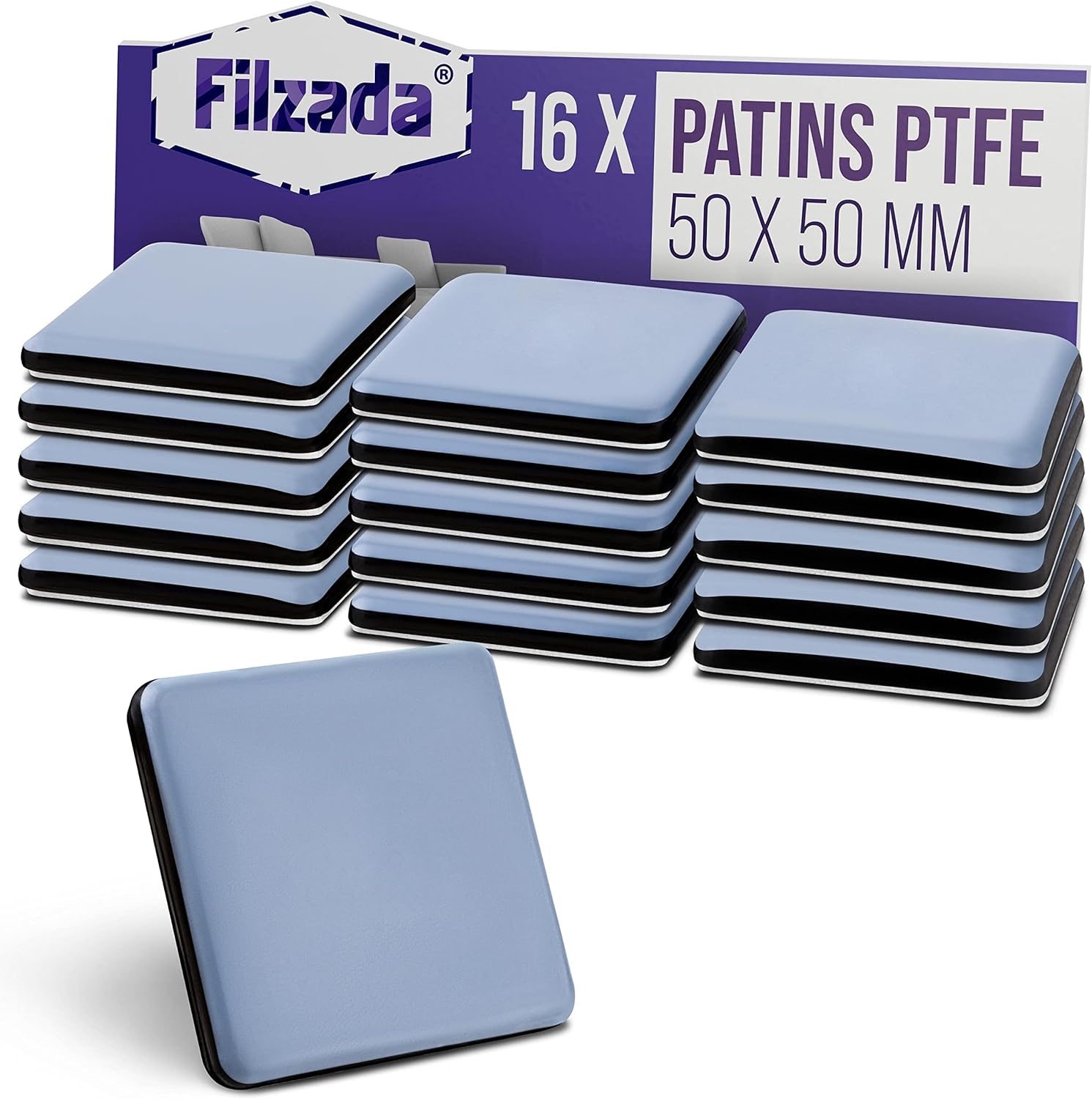 16 Quadratische Gleiter (50 X 50 Mm) – Selbstklebend, Ptfe – Geräuscharmer Bodenschutz – Für Schwere Möbel Und Stühle – Schwarz