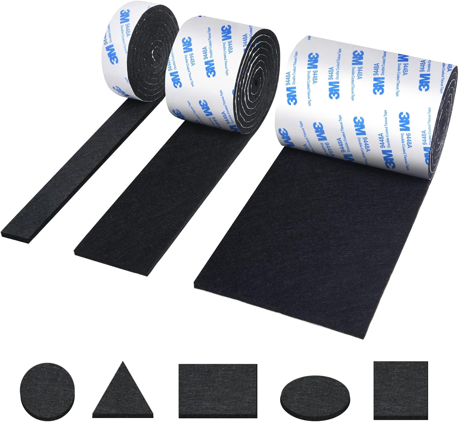 Schwarze, Selbstklebende Filzgleiter – 3 Rollen – Hochdichte Fasern – Schutz Für Böden Und Möbel – Für Innen- Und Außenbereich, Büro/wohnzimmer – 120 X 10 Cm, 120 X 5 Cm, 120 X 2 Cm