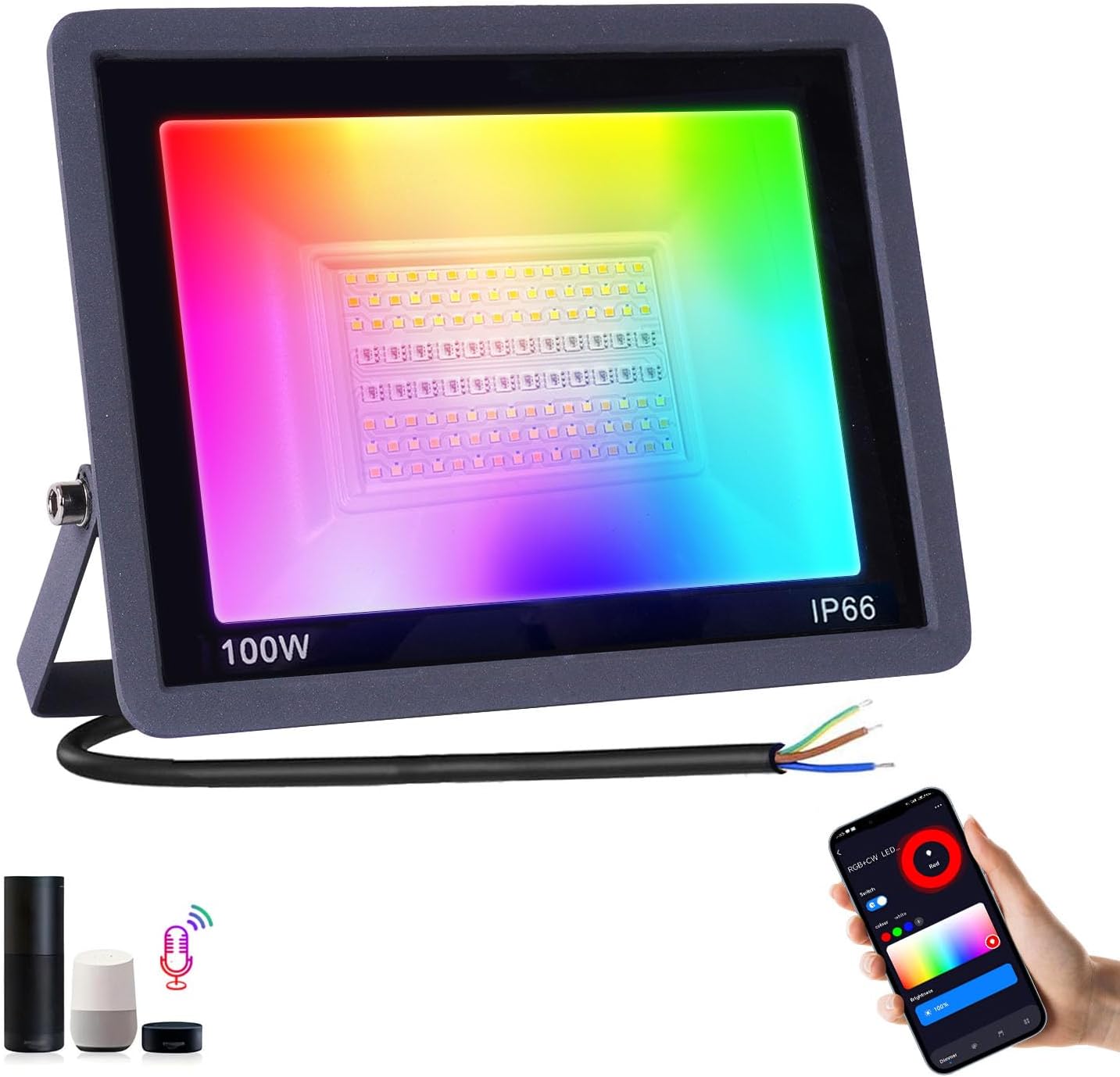 100-w-led-außenstrahler – 1 Stück – Aluminiumguss – Rgb + Warm-/kaltweiß – Schutzart Ip66 – Für Garten, Terrasse Und Partys – Schwarz