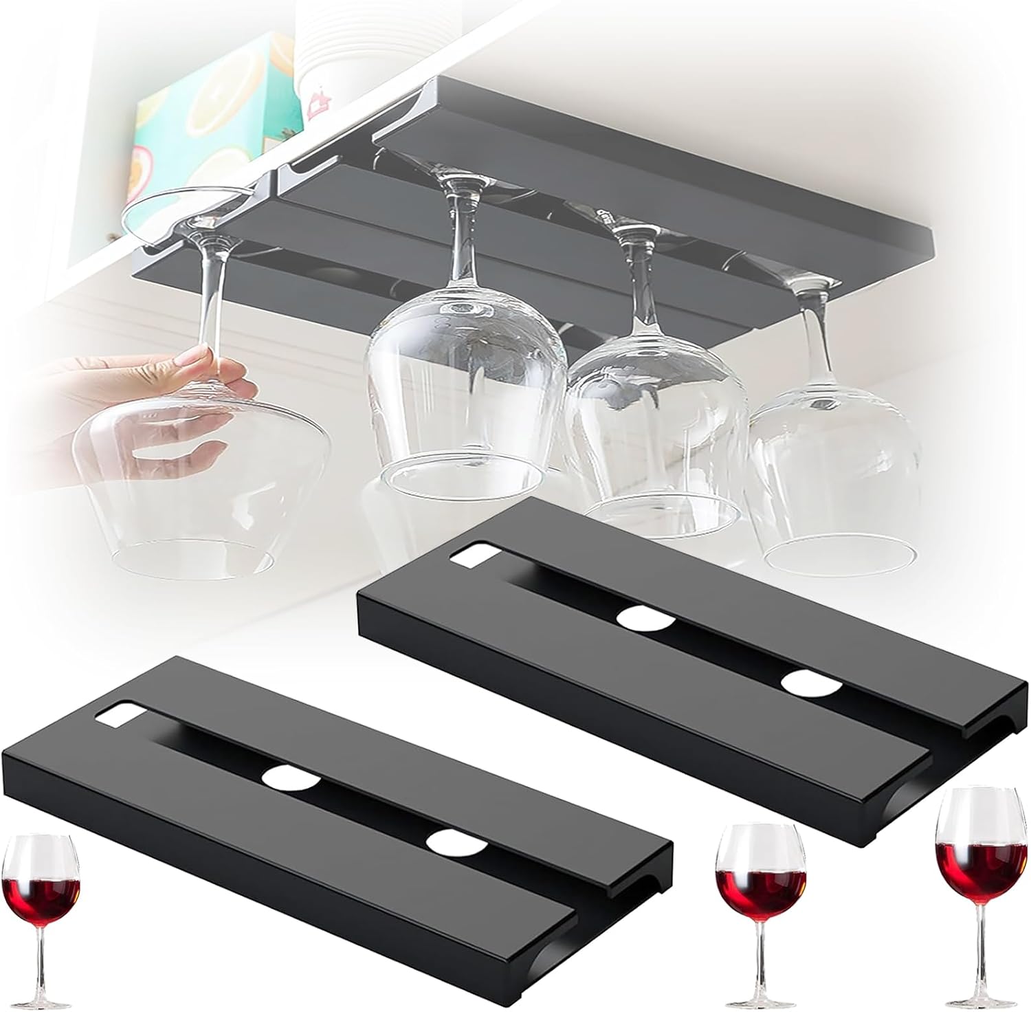 2er-set Hängende Weinglashalter, 25,3 X 11 X 2 Cm, Selbstklebend, Für Restaurant, Bar, Küche (schwarz)