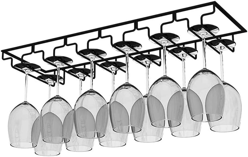 Hängendes Gläserregal Mit 6 Stangen – Schwarzes Metall – Aufbewahrung Für Küche Und Bar – Für Weingläser – 60 X 22,5 X 5,5 Cm