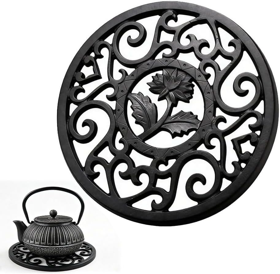 Runder Untersetzer Aus Gusseisen – 1 Stück – Retro-design – Hitzebeständig – Für Teekannen Und Töpfe – 11,5 Cm, Schwarz